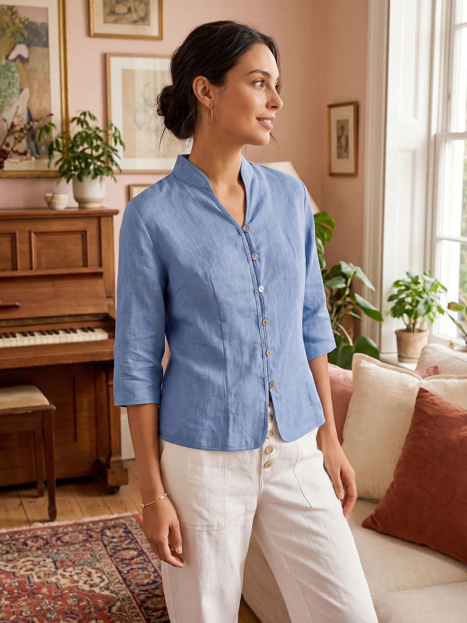 100% Linen Hand Button Fitted Jacket AMELIA - Image 8
