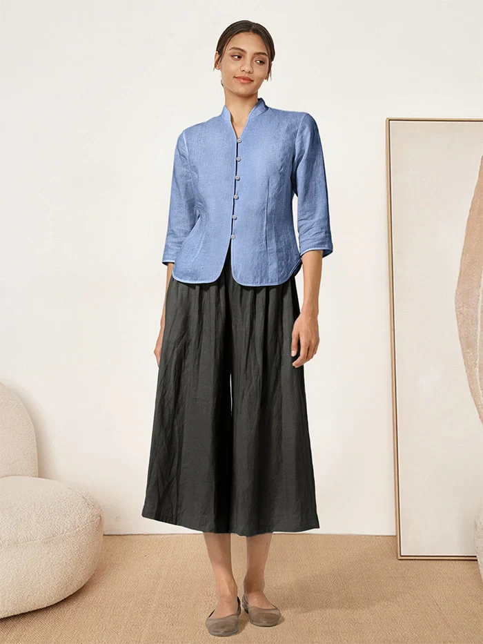 100% Linen Hand Button Fitted Jacket AMELIA - Image 9