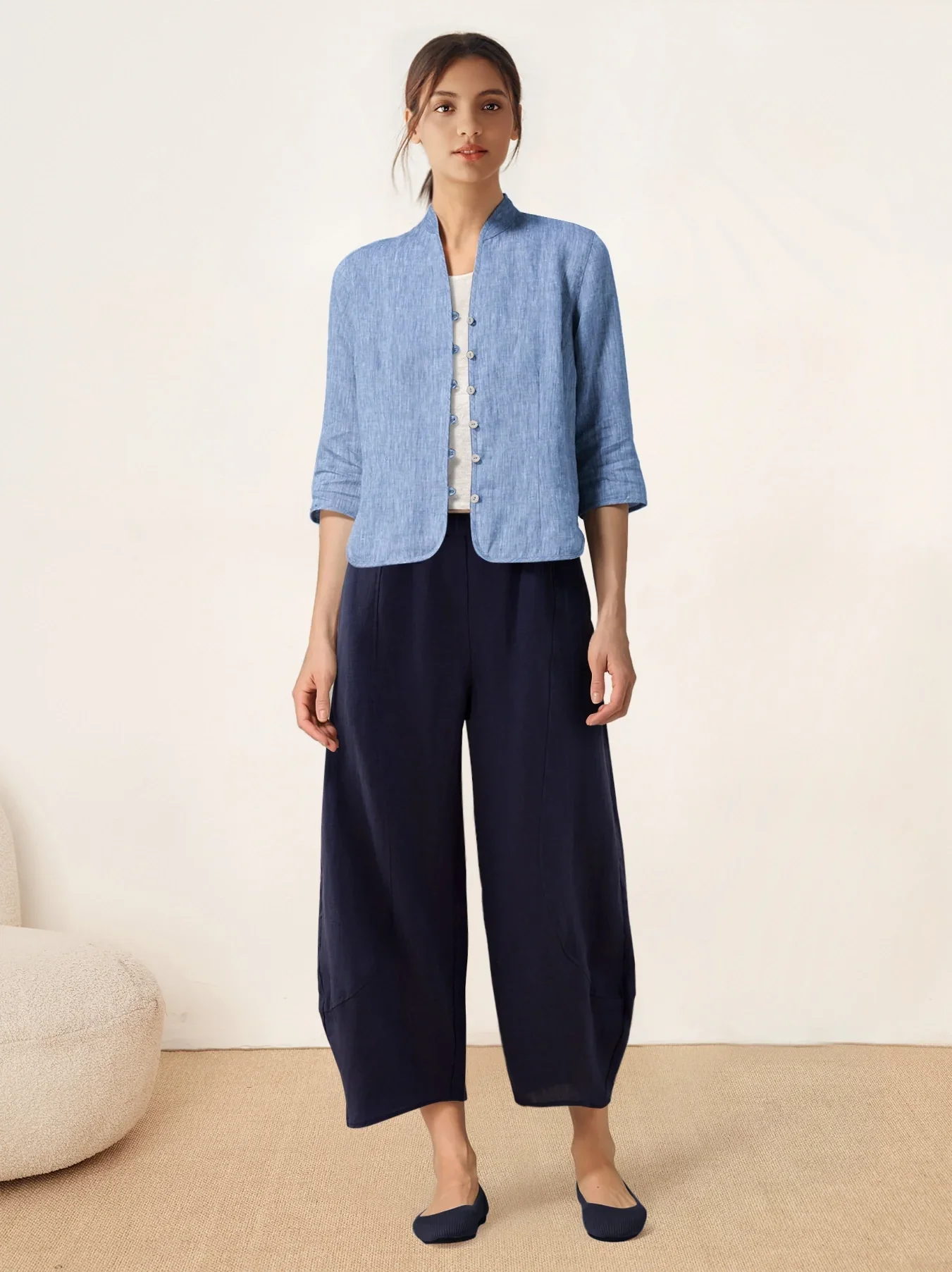 100% Linen Hand Button Fitted Jacket AMELIA - Image 10