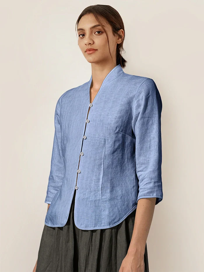 100% Linen Hand Button Fitted Jacket AMELIA - Image 11