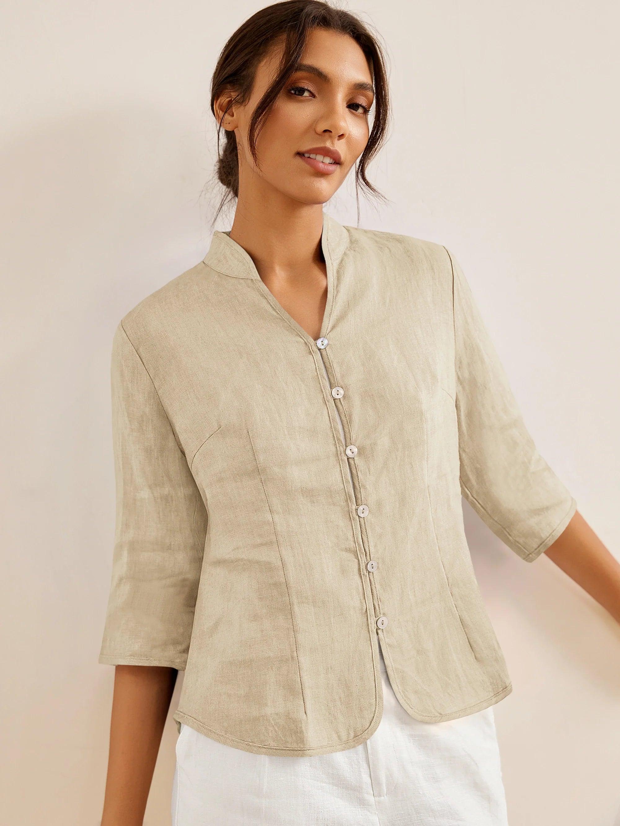 100% Linen Hand Button Fitted Jacket AMELIA - Image 15