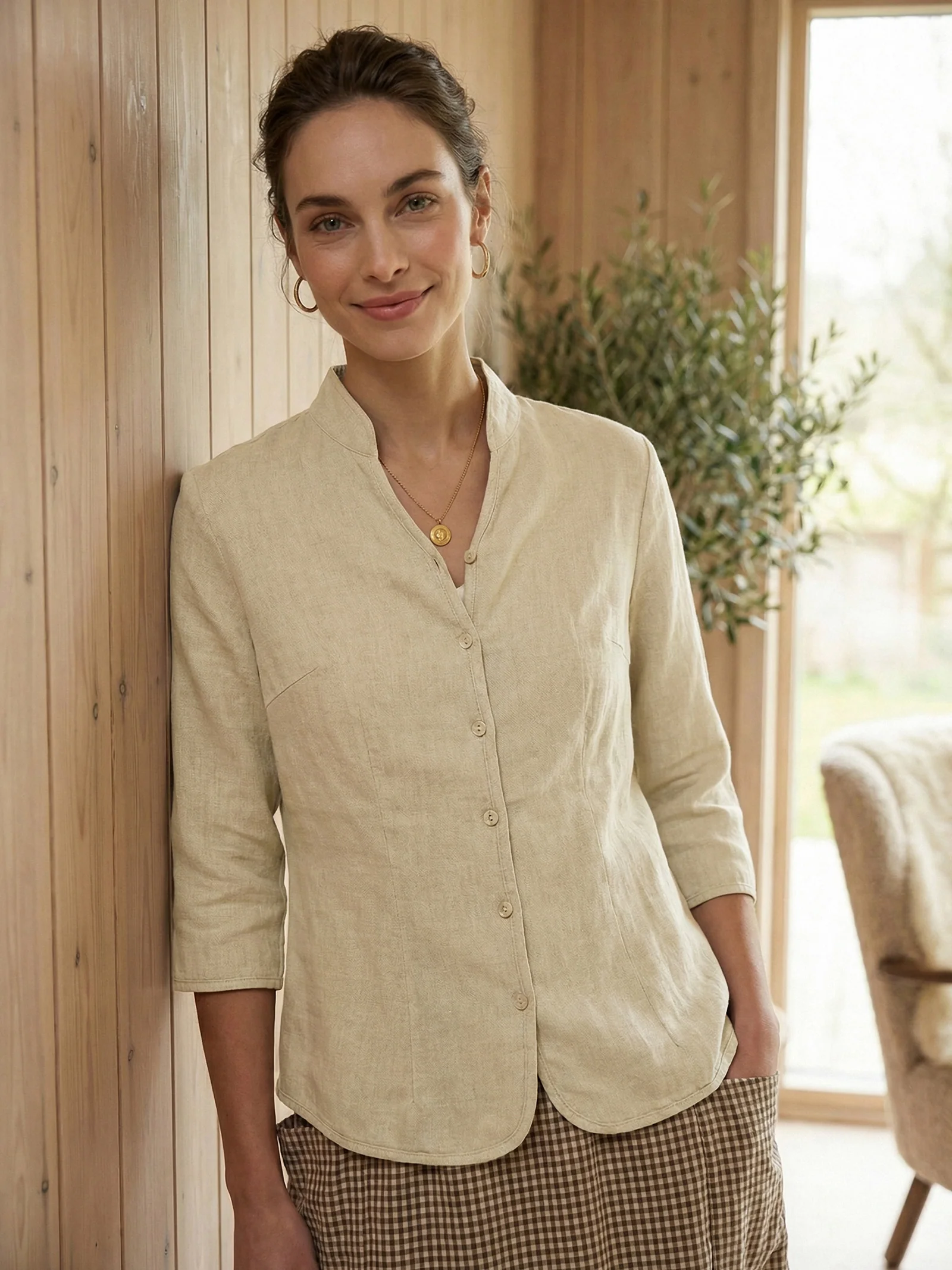 100% Linen Hand Button Fitted Jacket AMELIA - Image 16