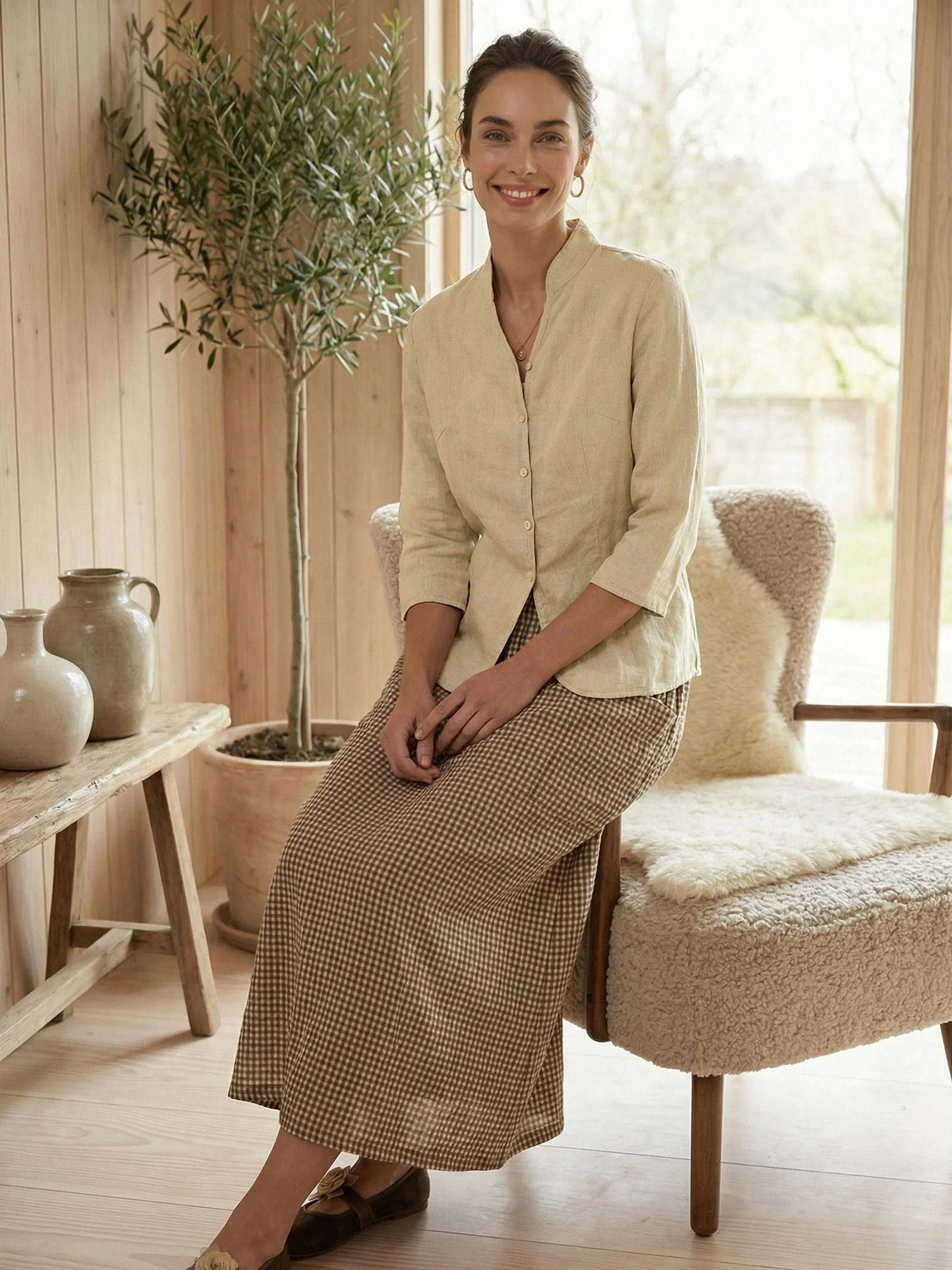 100% Linen Hand Button Fitted Jacket AMELIA - Image 17