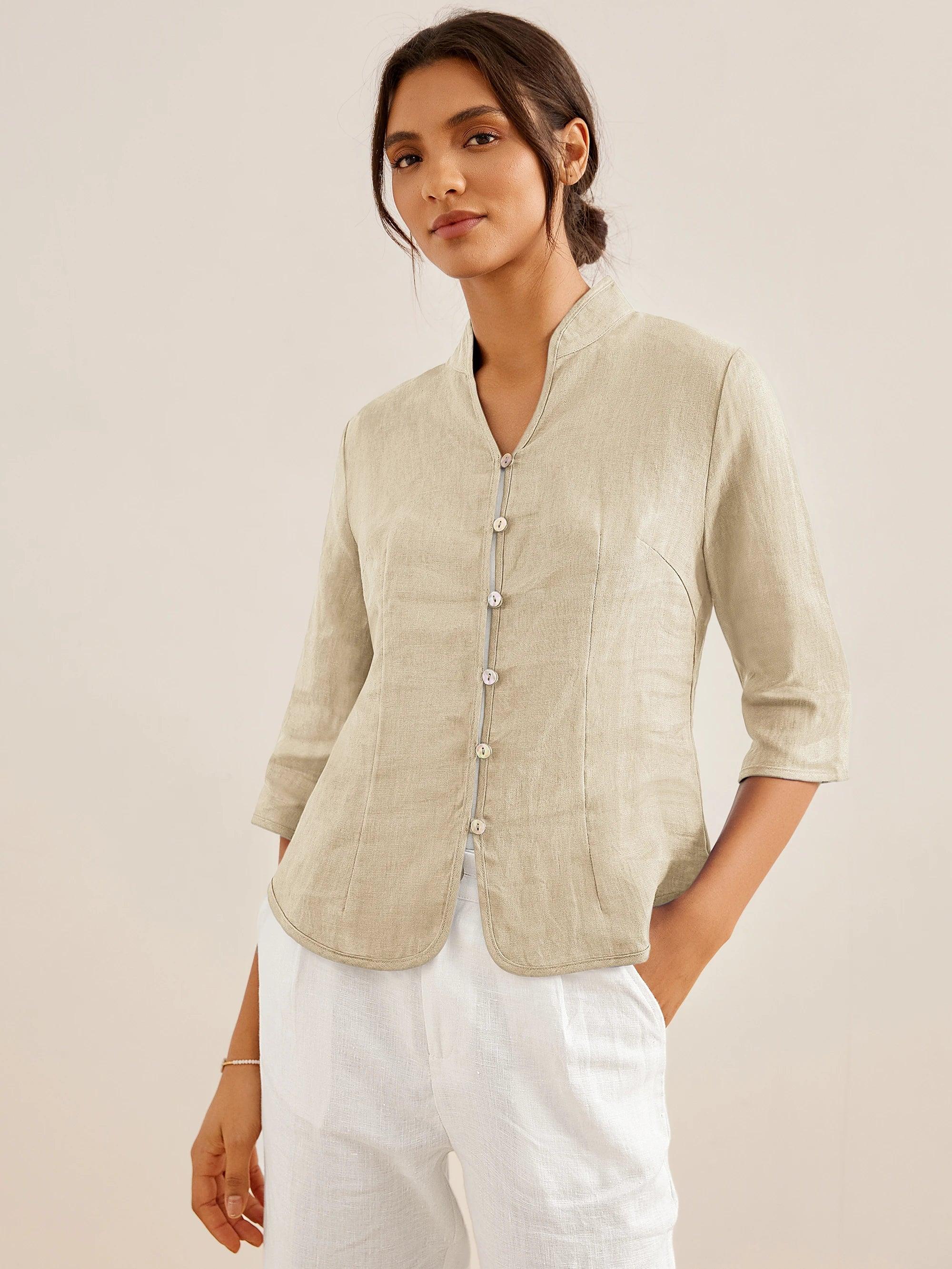 100% Linen Hand Button Fitted Jacket AMELIA - Image 18