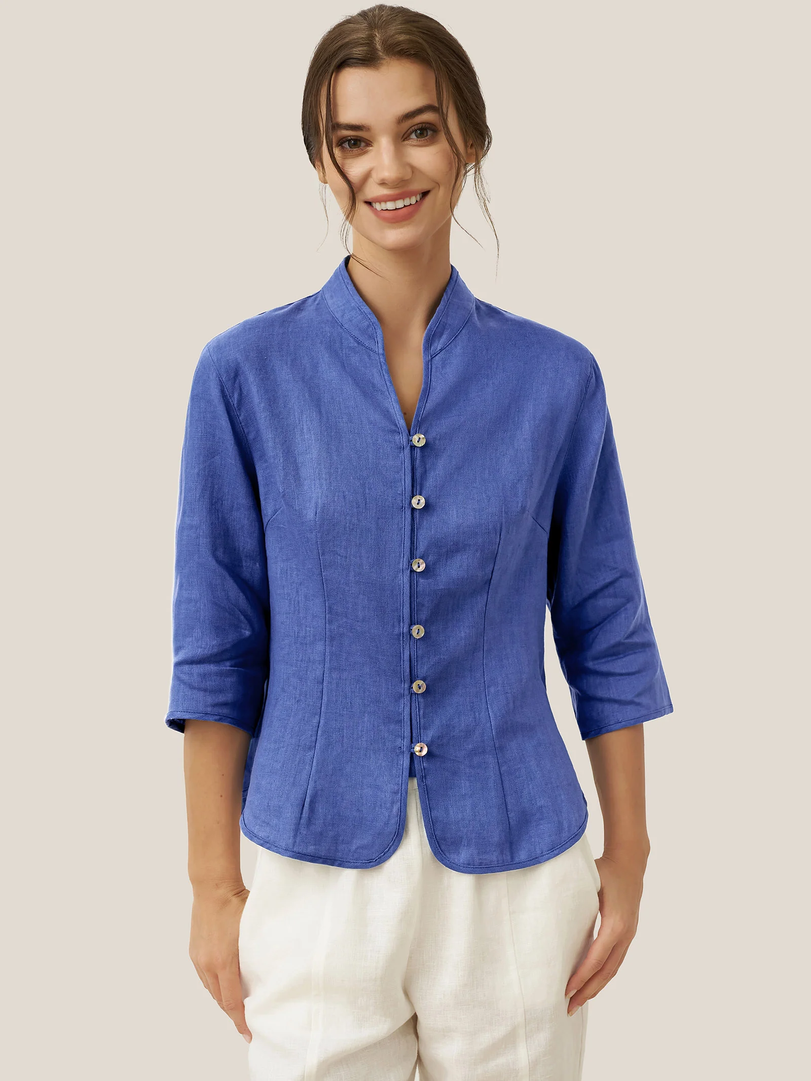 100% Linen Hand Button Fitted Jacket AMELIA - Image 23