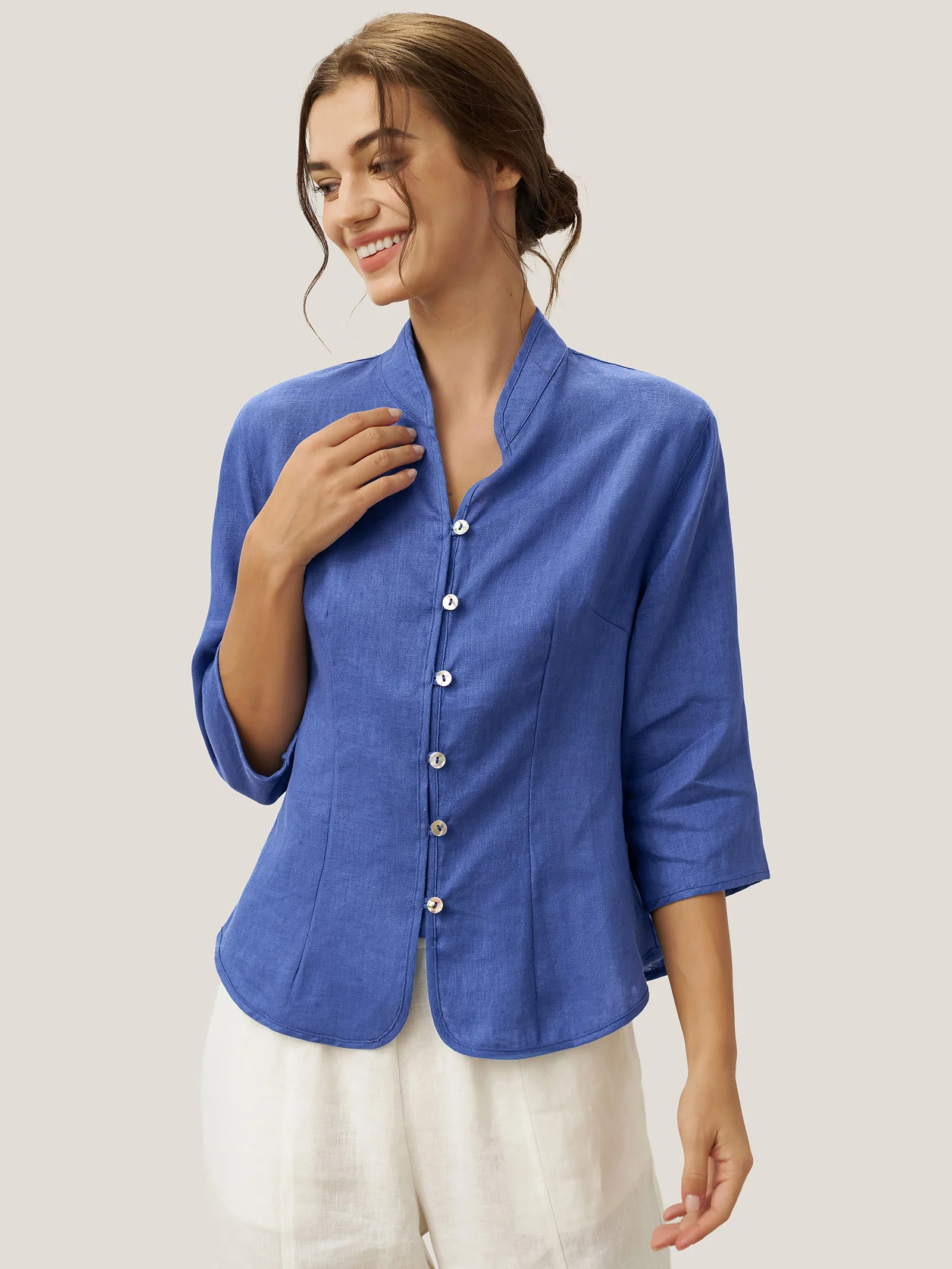 100% Linen Hand Button Fitted Jacket AMELIA - Image 22