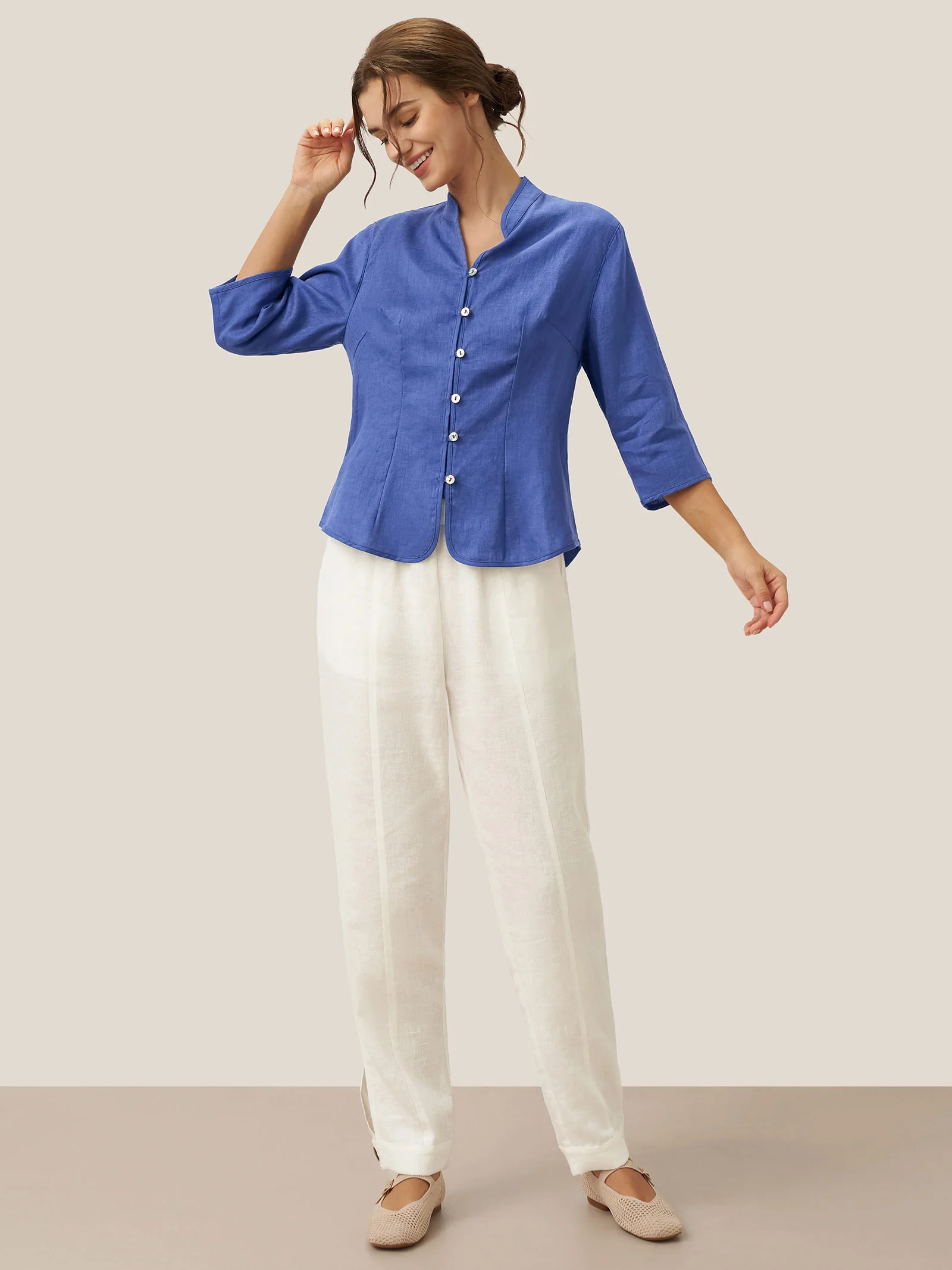 100% Linen Hand Button Fitted Jacket AMELIA - Image 25