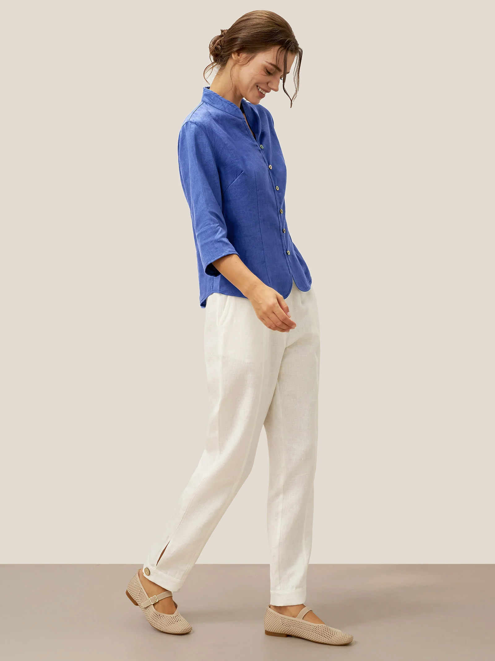 100% Linen Hand Button Fitted Jacket AMELIA - Image 26