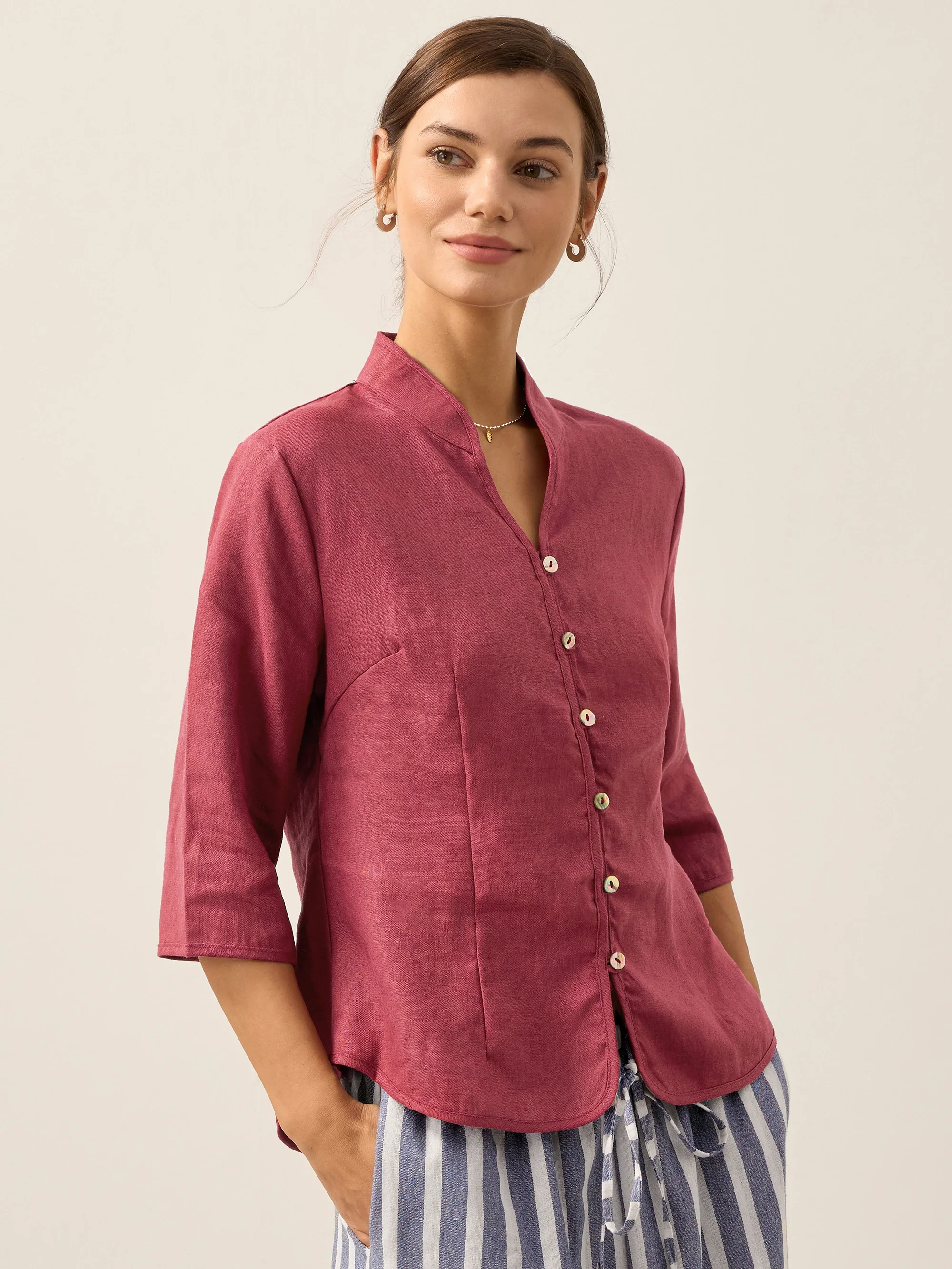 100% Linen Hand Button Fitted Jacket AMELIA - Image 4