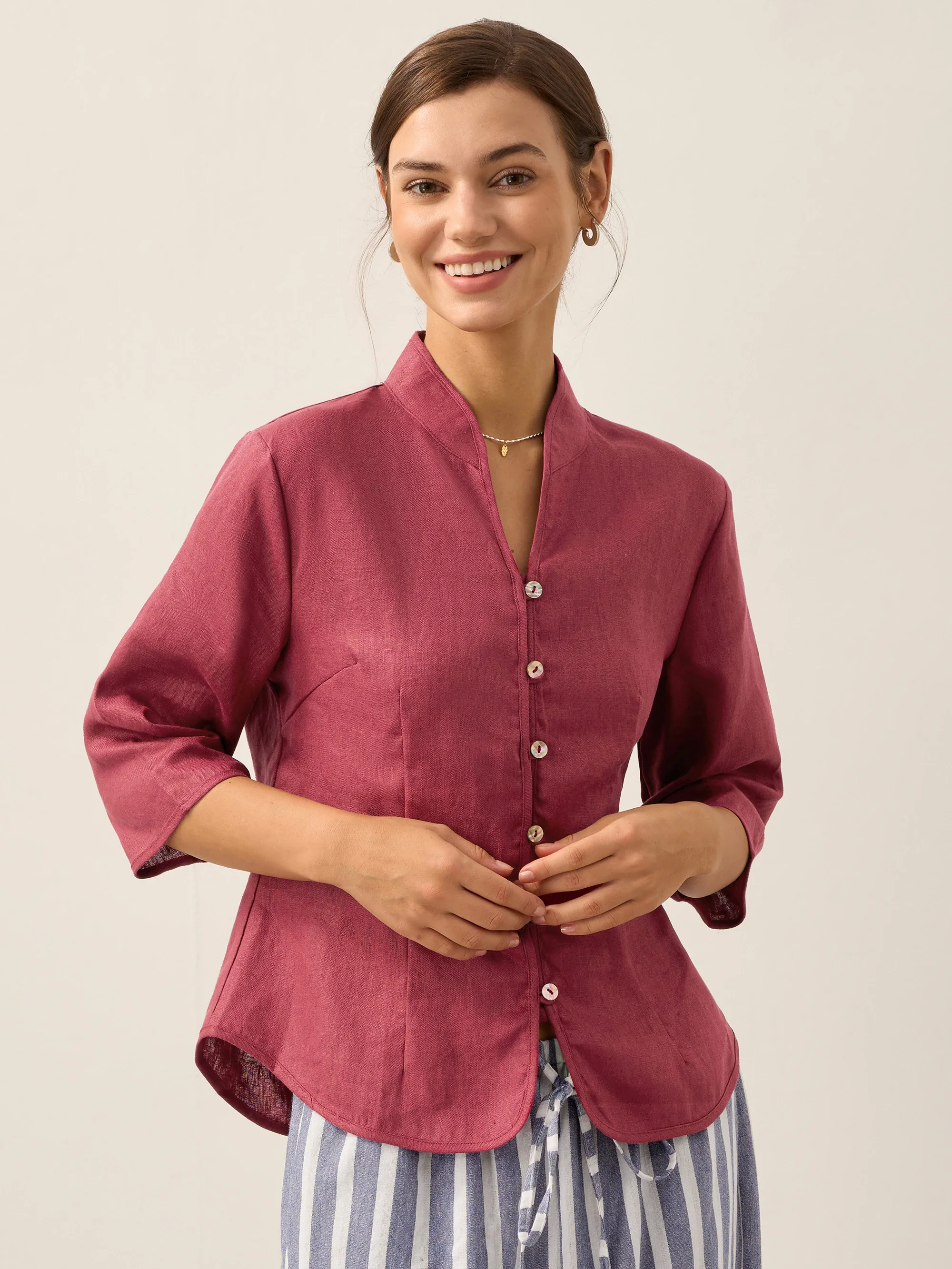 100% Linen Hand Button Fitted Jacket AMELIA - Image 5