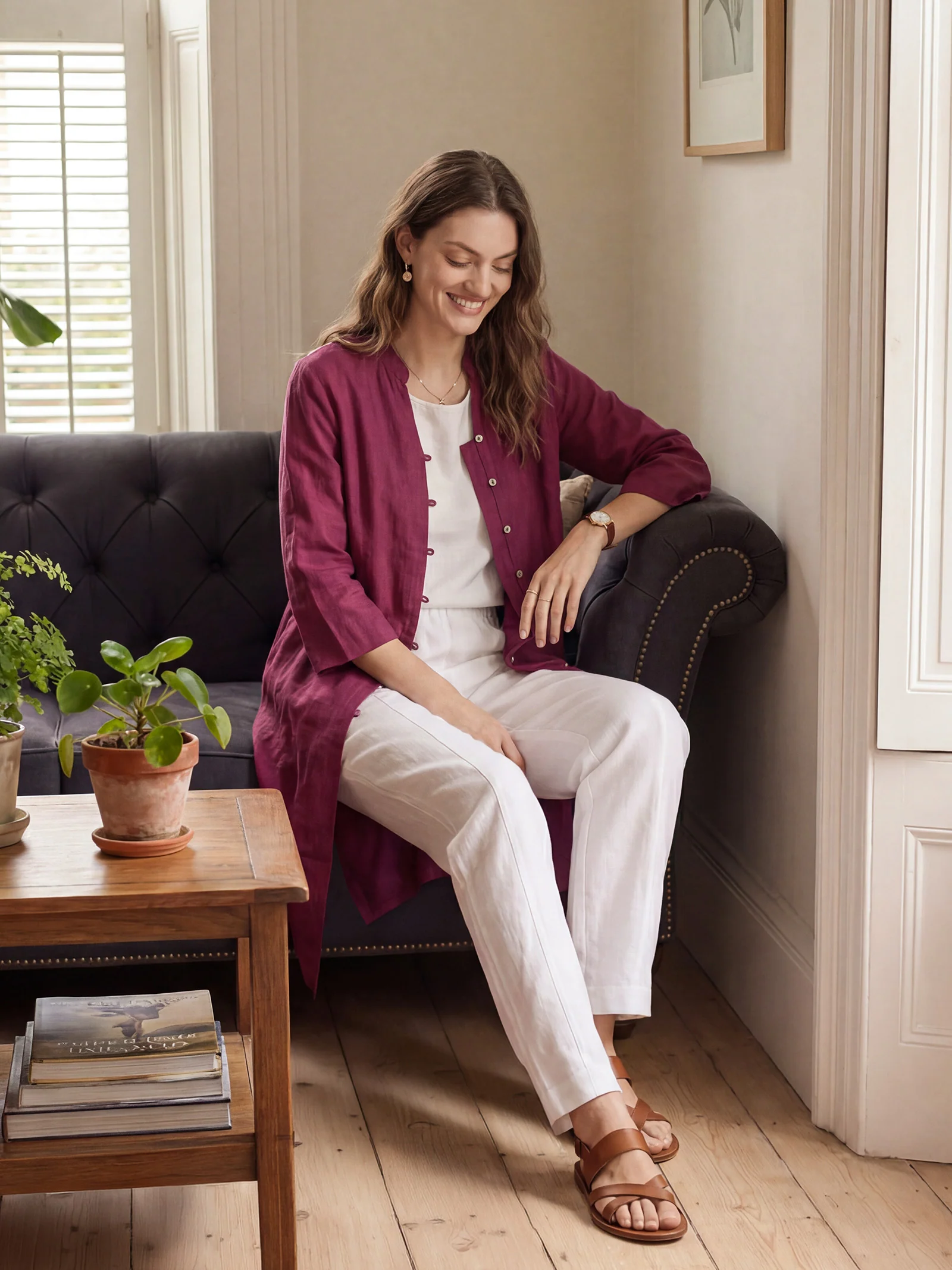 100% Linen Hand Button Long Top DILLON - Image 3