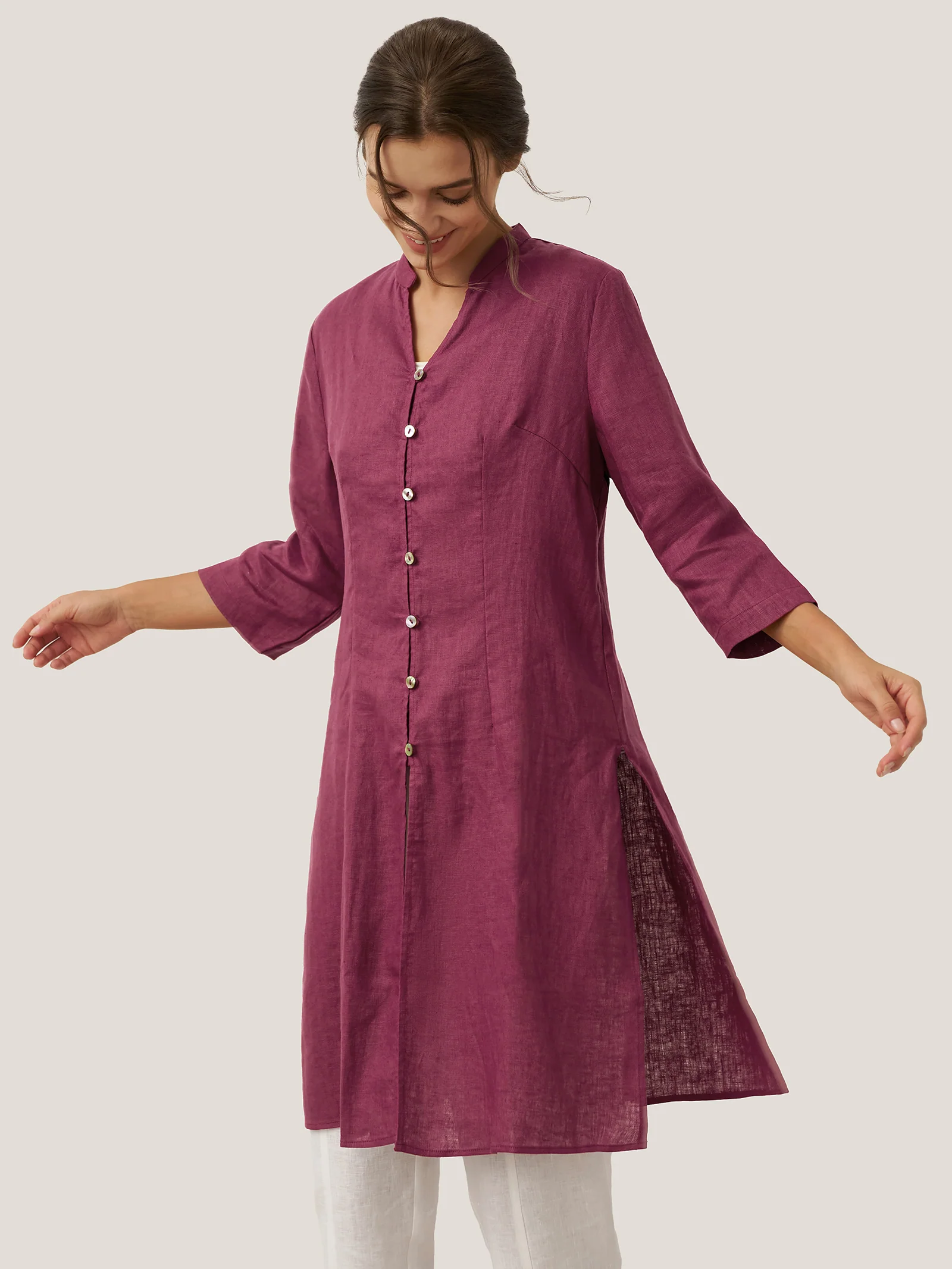 100% Linen Hand Button Long Top DILLON - Image 4