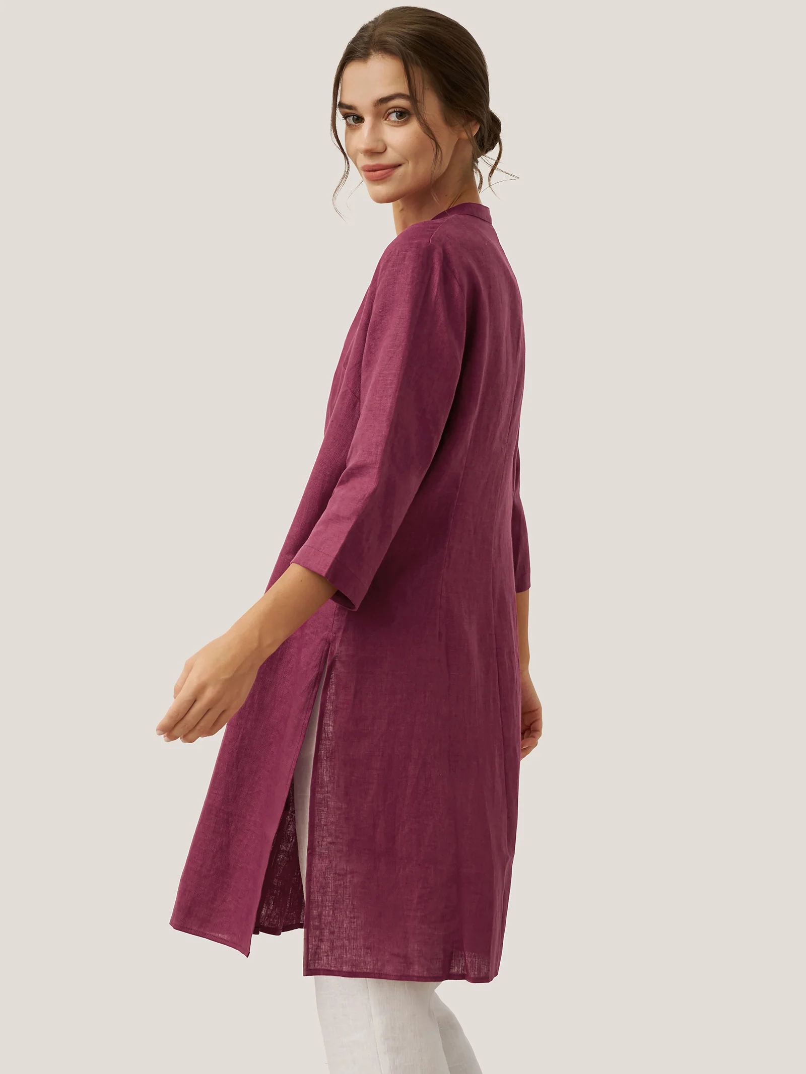 100% Linen Hand Button Long Top DILLON - Image 5