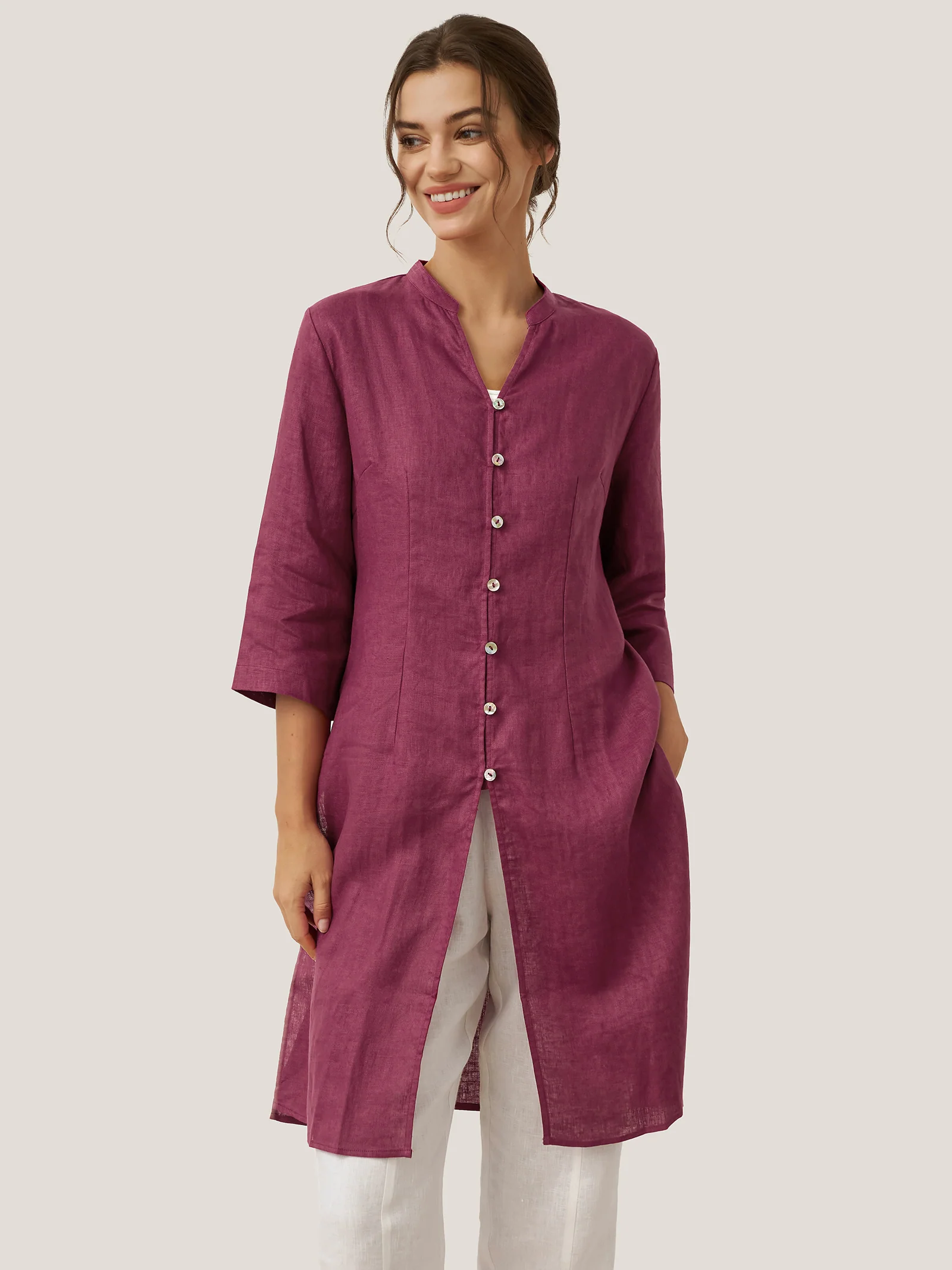 100% Linen Hand Button Long Top DILLON - Image 6