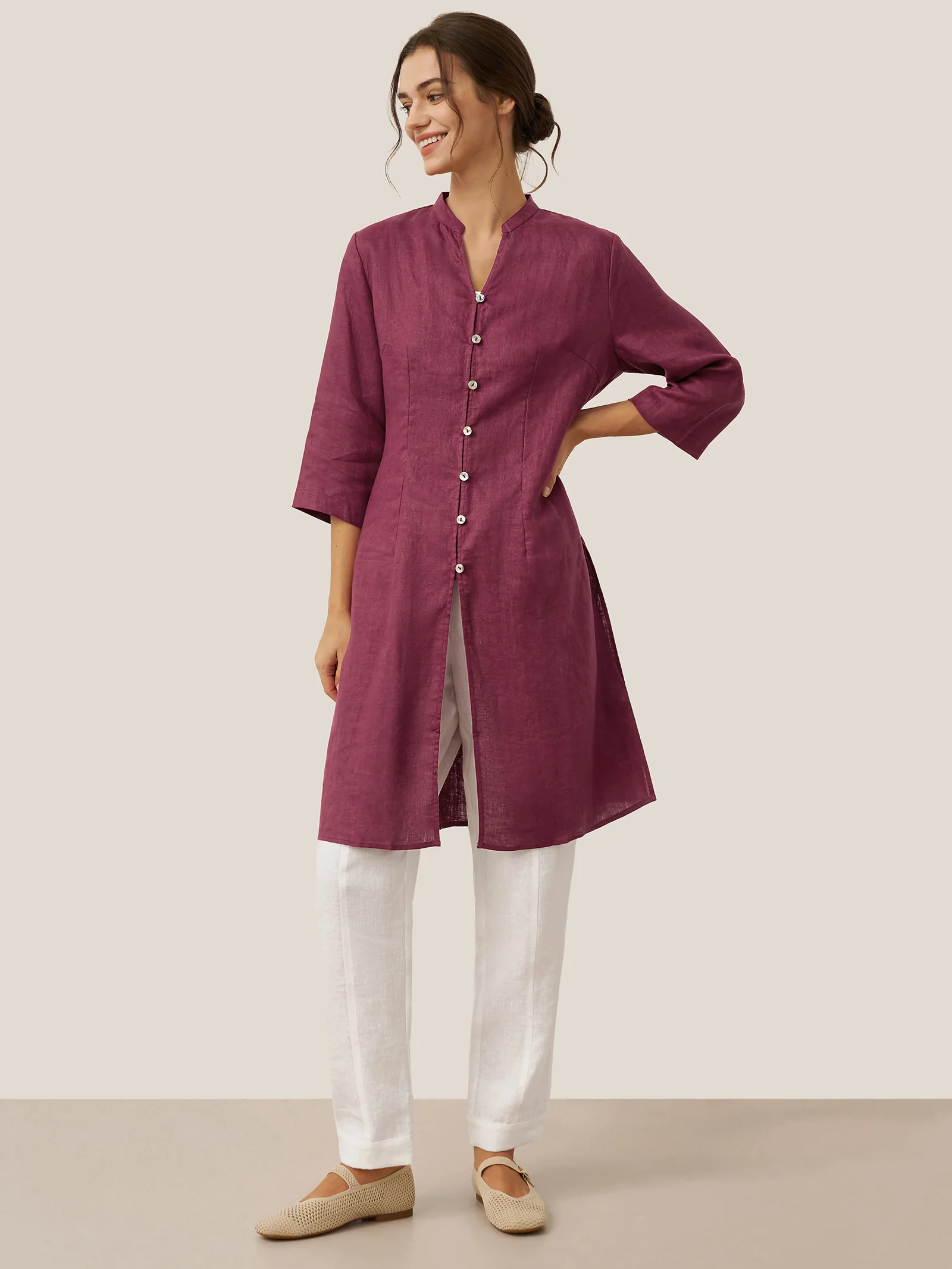100% Linen Hand Button Long Top DILLON - Image 7