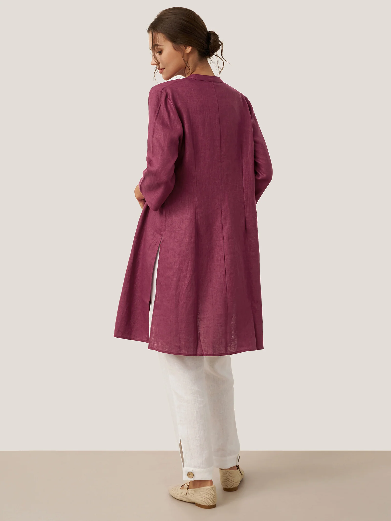 100% Linen Hand Button Long Top DILLON - Image 8