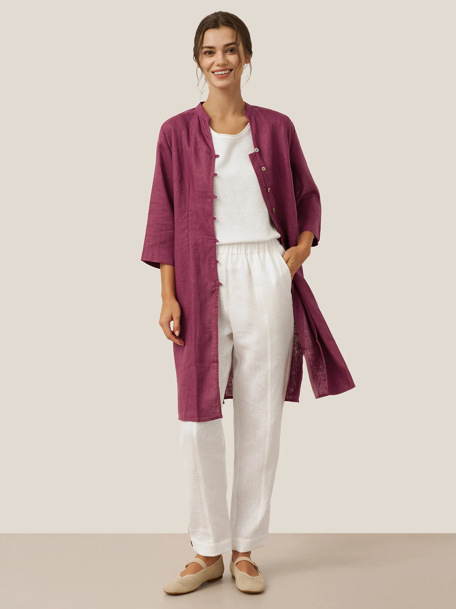 100% Linen Hand Button Long Top DILLON - Image 9