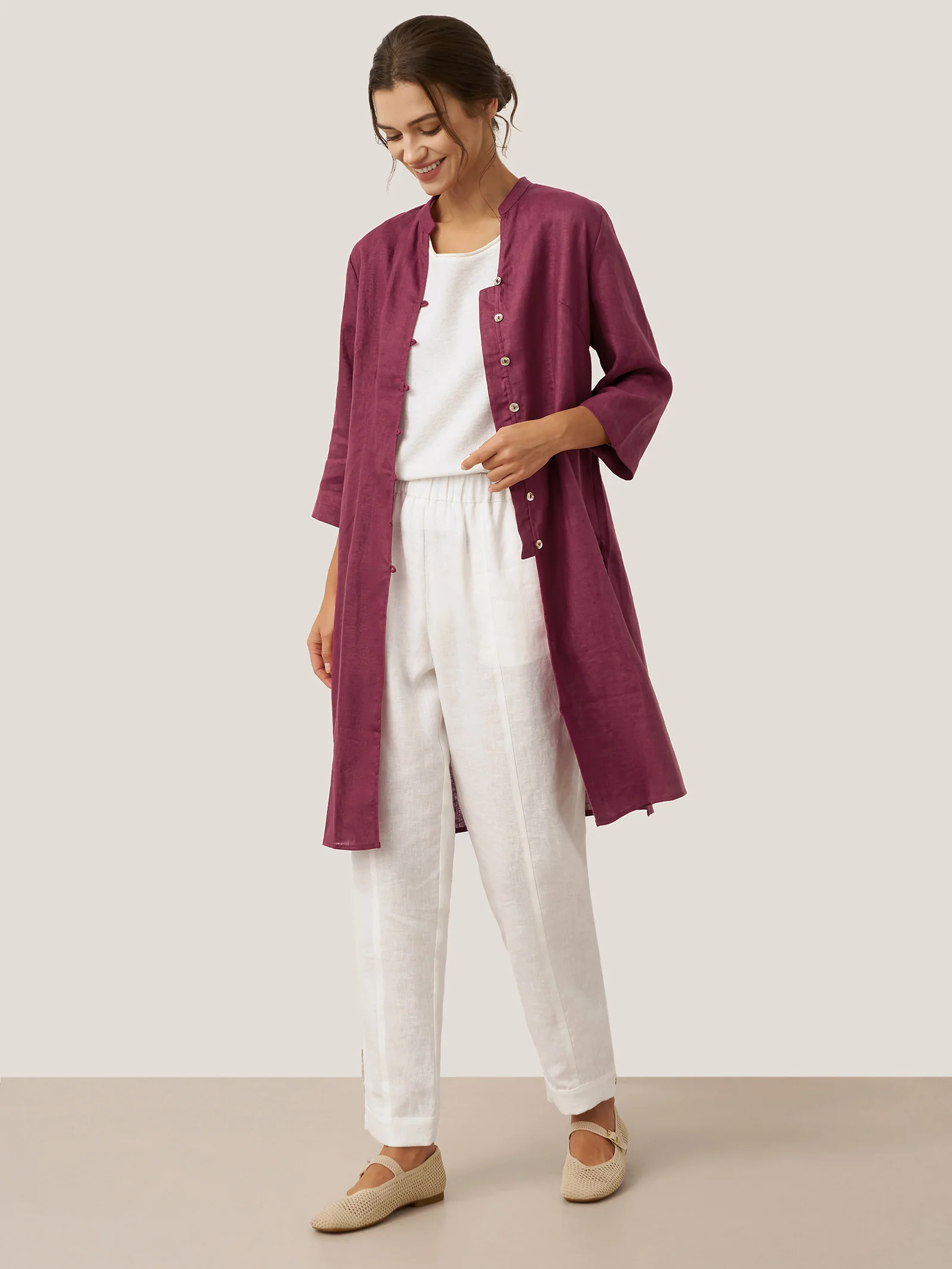 100% Linen Hand Button Long Top DILLON - Image 10