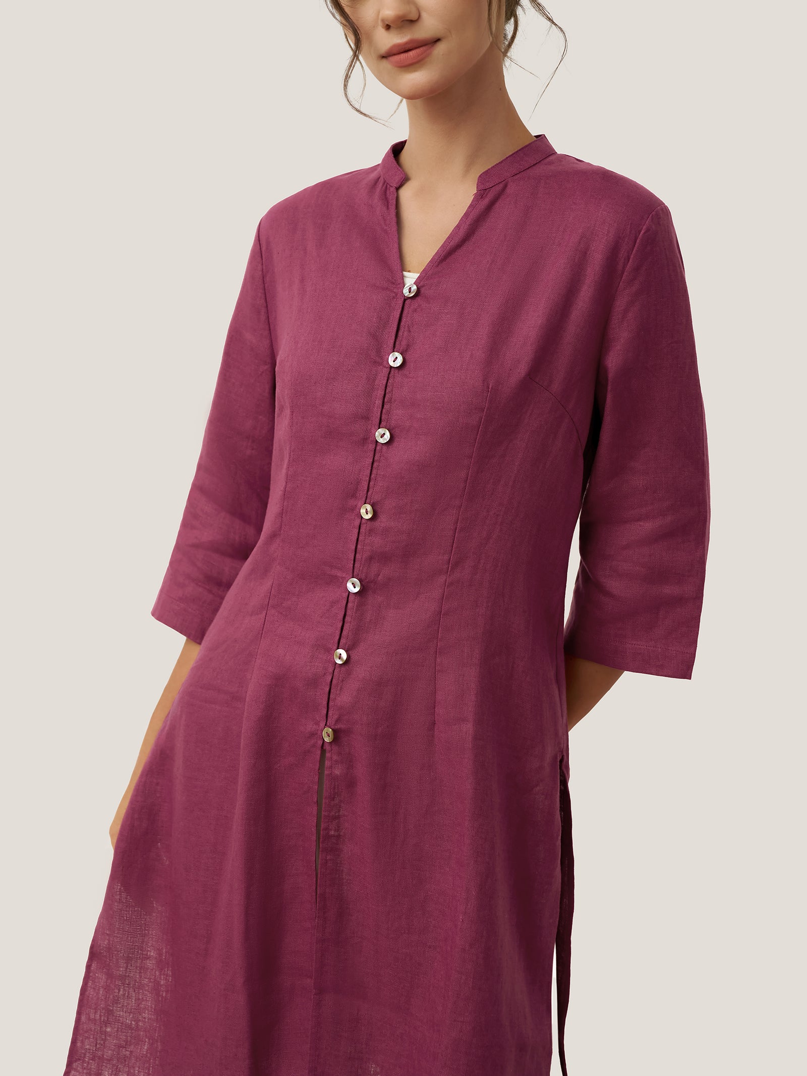 100% Linen Hand Button Long Top DILLON - Image 13