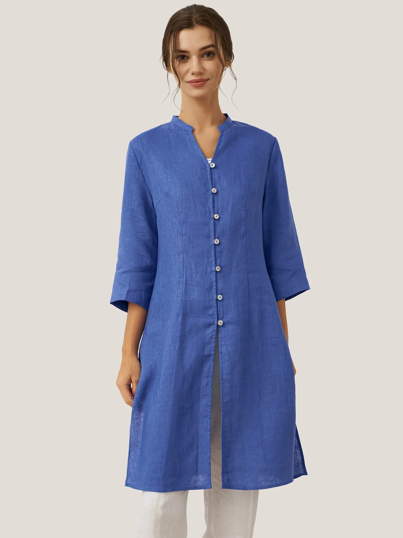 100% Linen Hand Button Long Top DILLON - Image 21