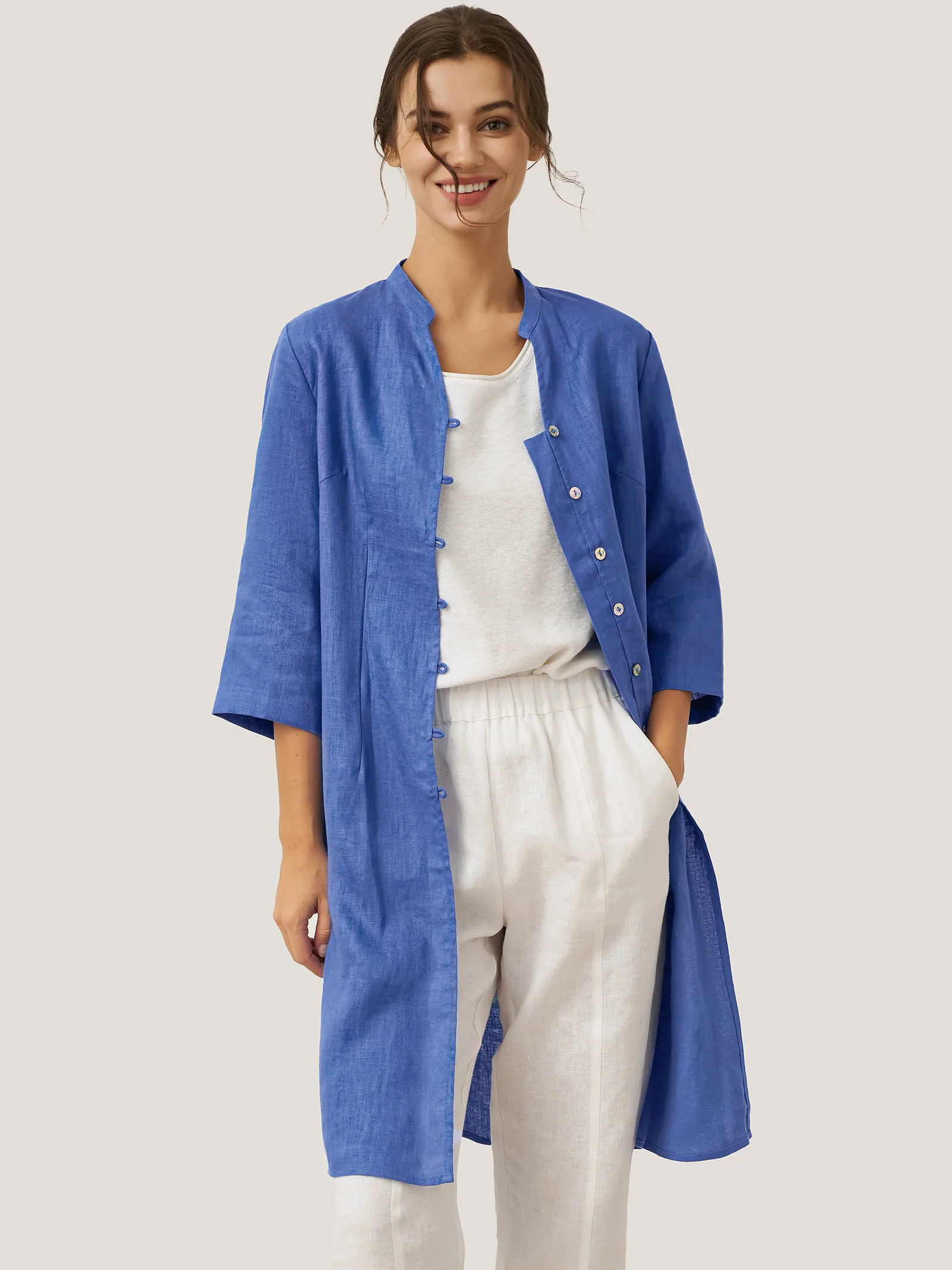 100% Linen Hand Button Long Top DILLON - Image 24