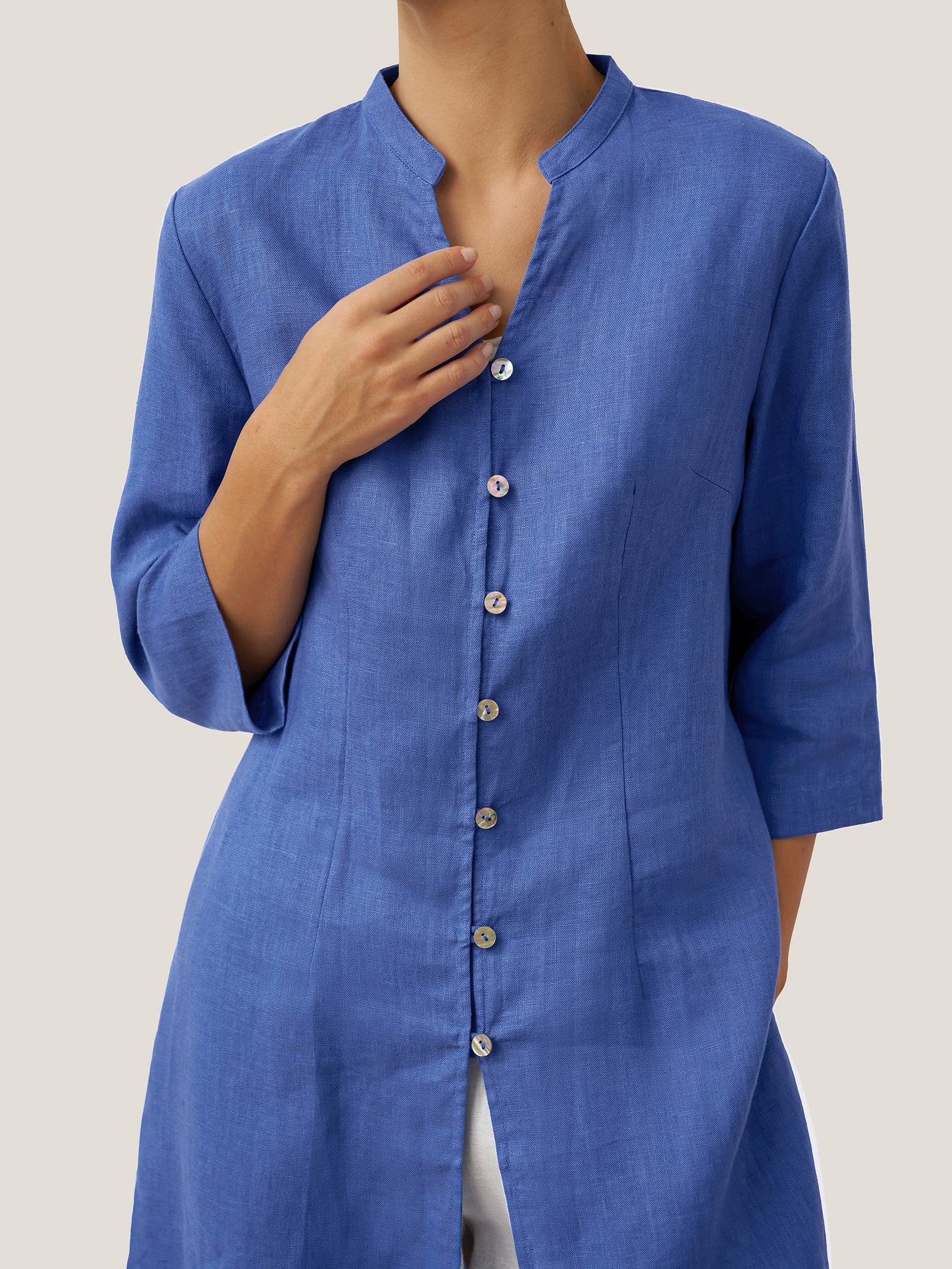 100% Linen Hand Button Long Top DILLON - Image 29