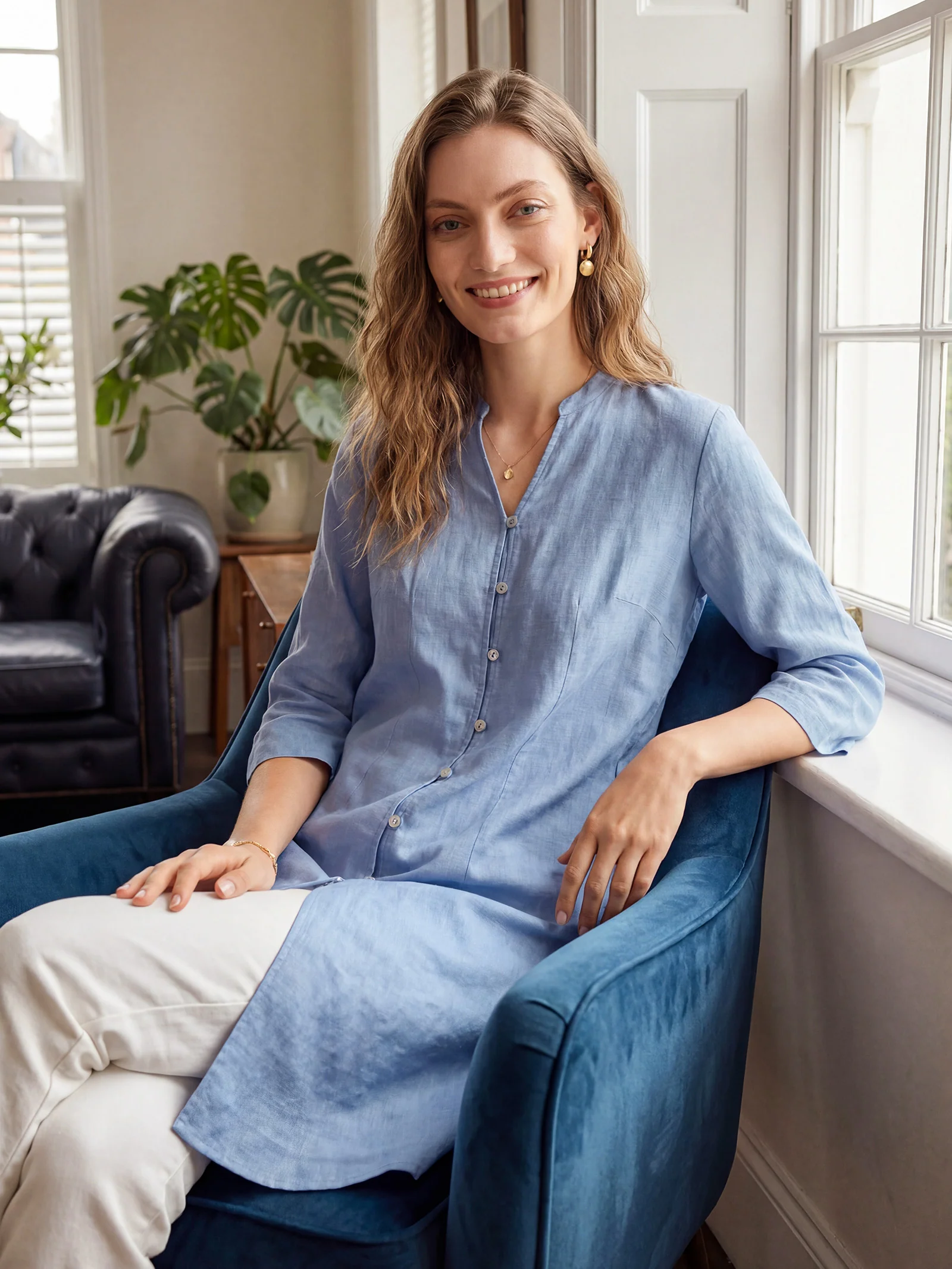 100% Linen Hand Button Long Top DILLON - Image 16