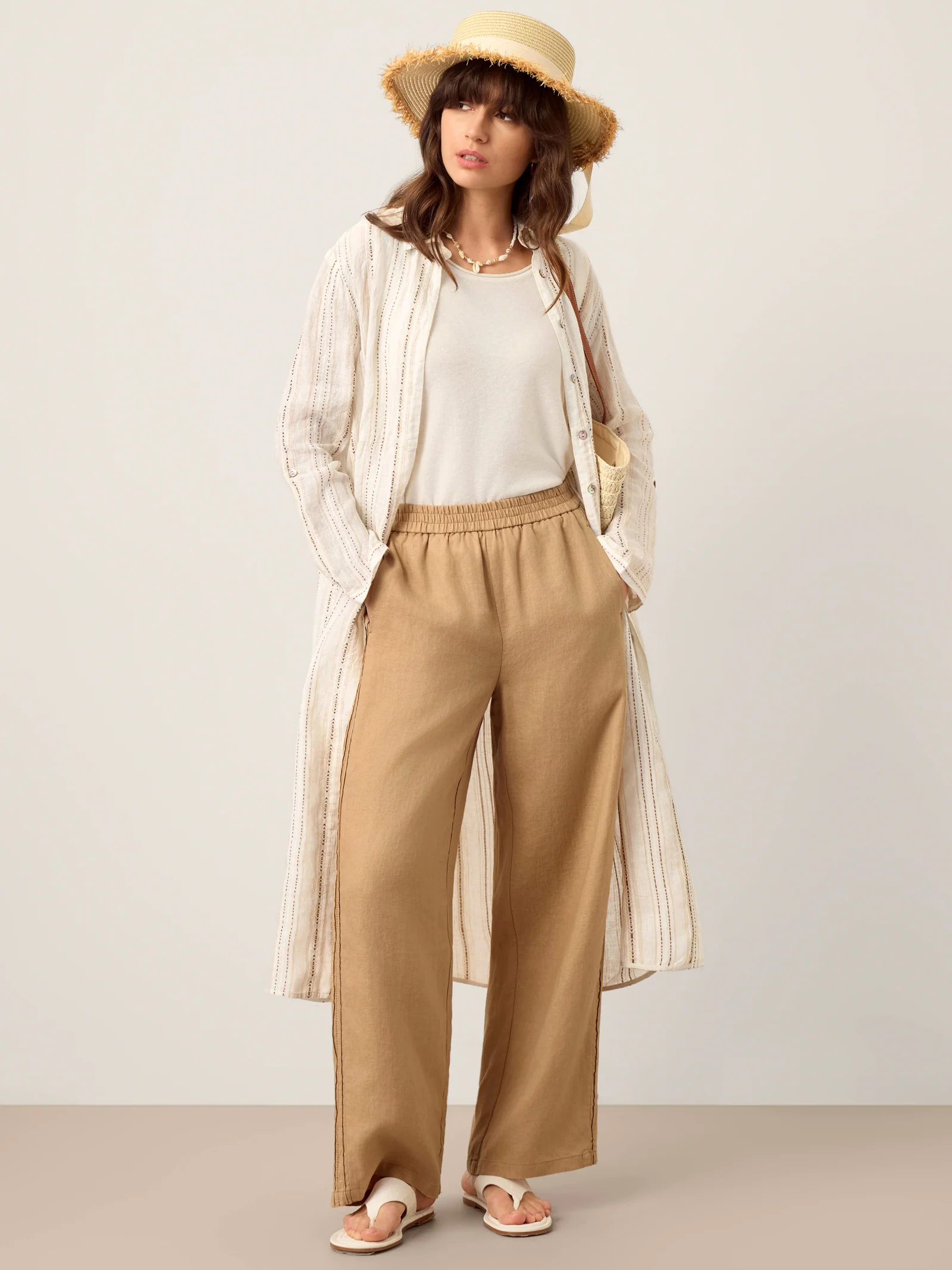 100% Linen Hemstitch Wide Leg Trousers LEONTINE - Image 10