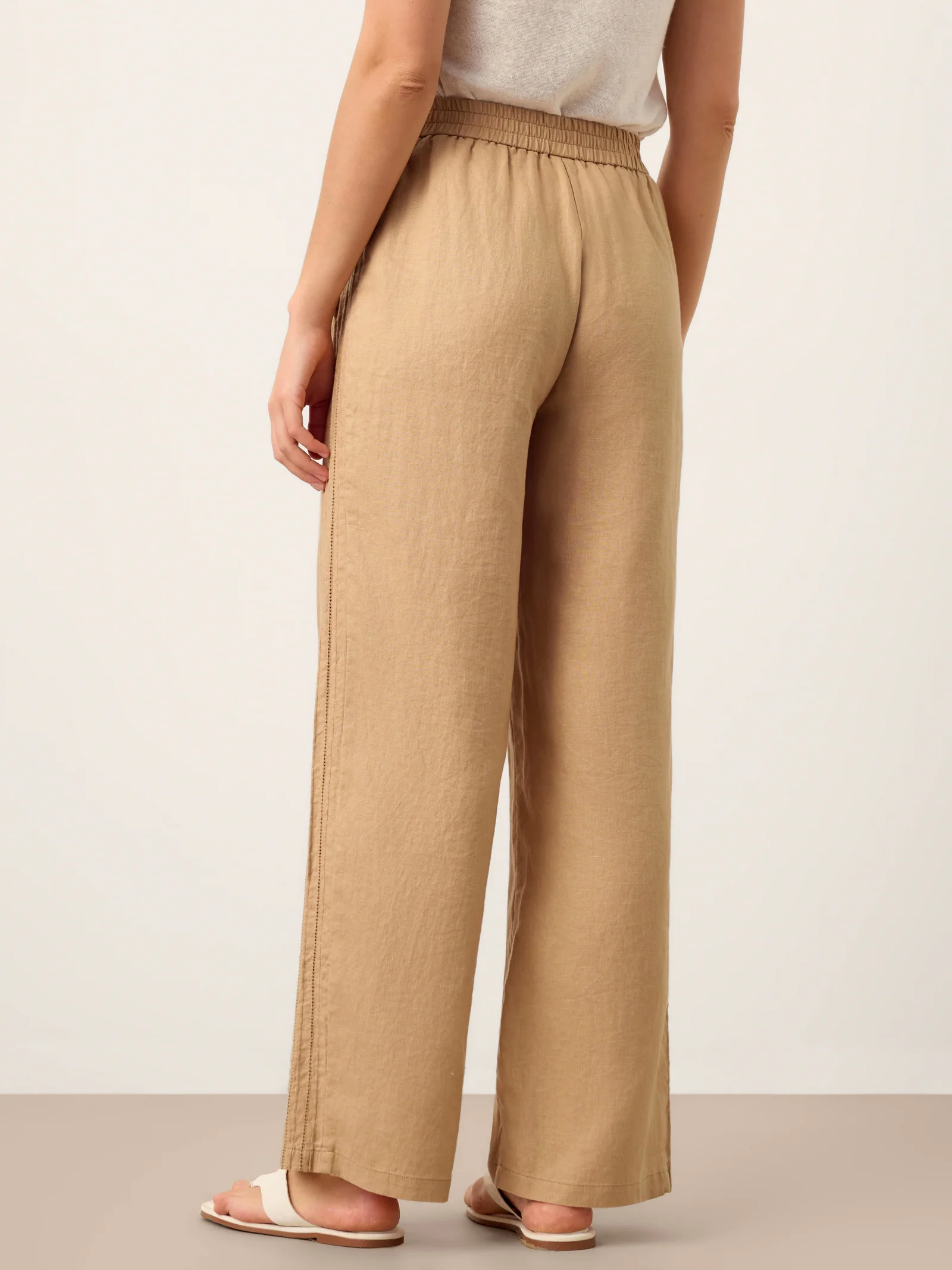 100% Linen Hemstitch Wide Leg Trousers LEONTINE - Image 3