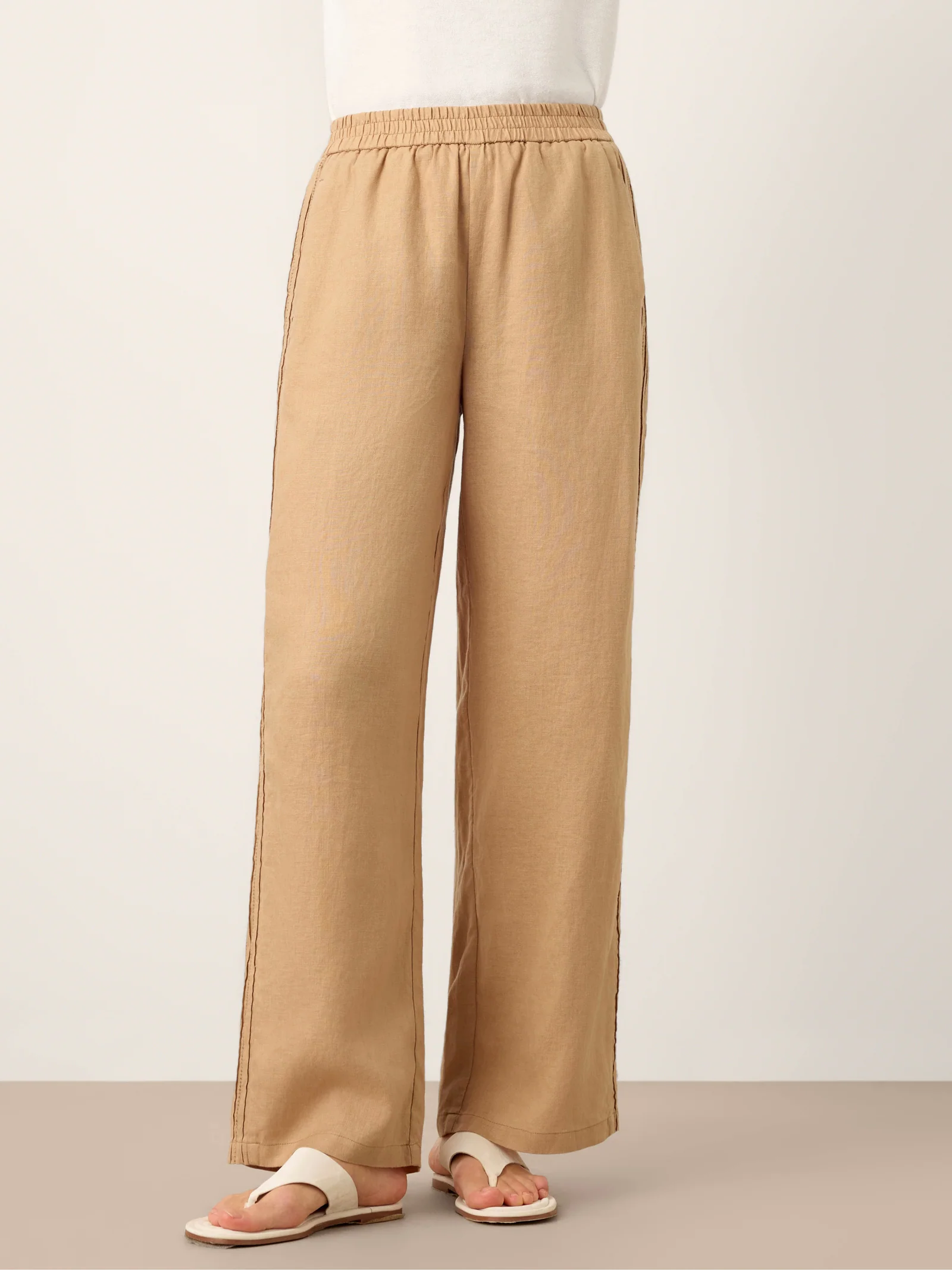 100% Linen Hemstitch Wide Leg Trousers LEONTINE - Image 4