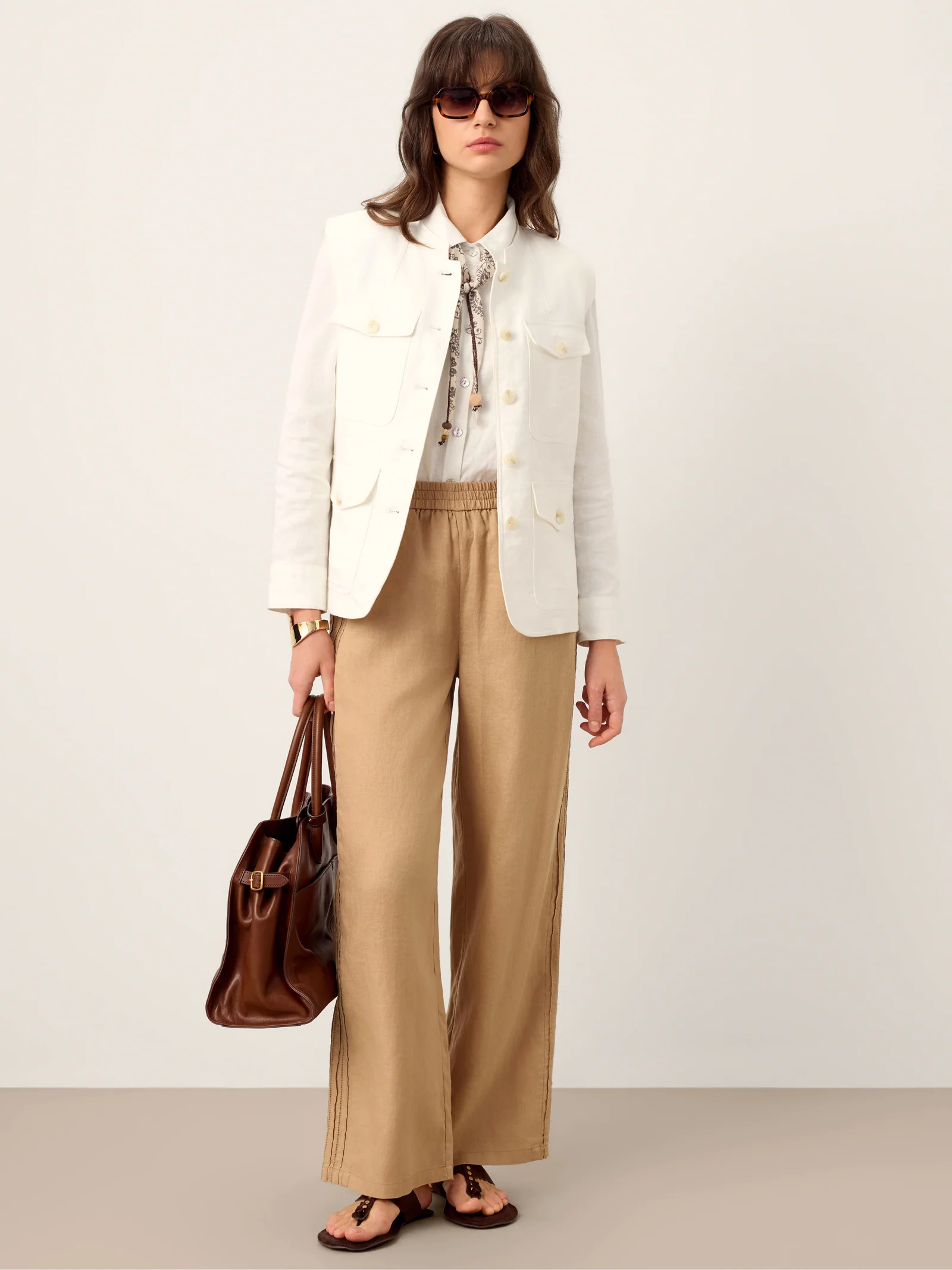 100% Linen Hemstitch Wide Leg Trousers LEONTINE - Image 9