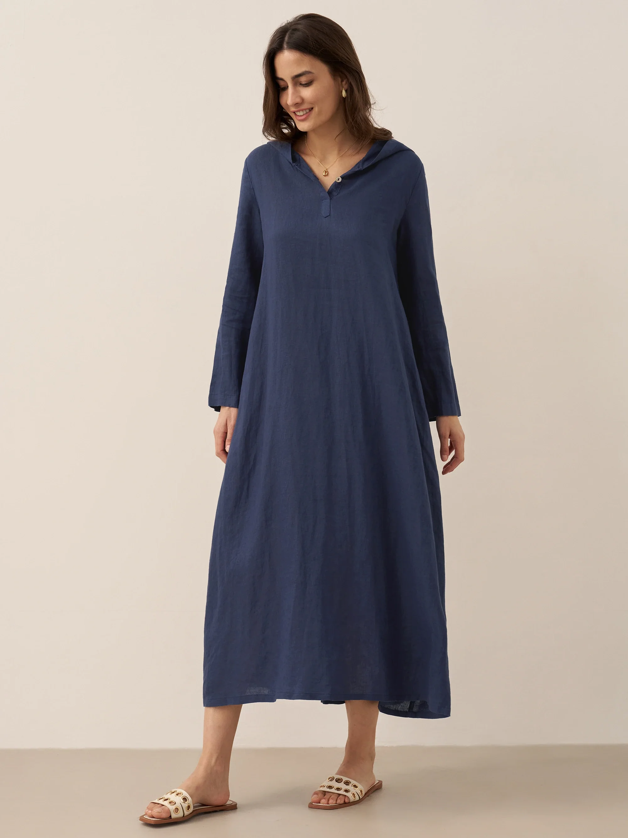 100% Linen Hooded Pullover Maxi Dress REBECCA - Image 12