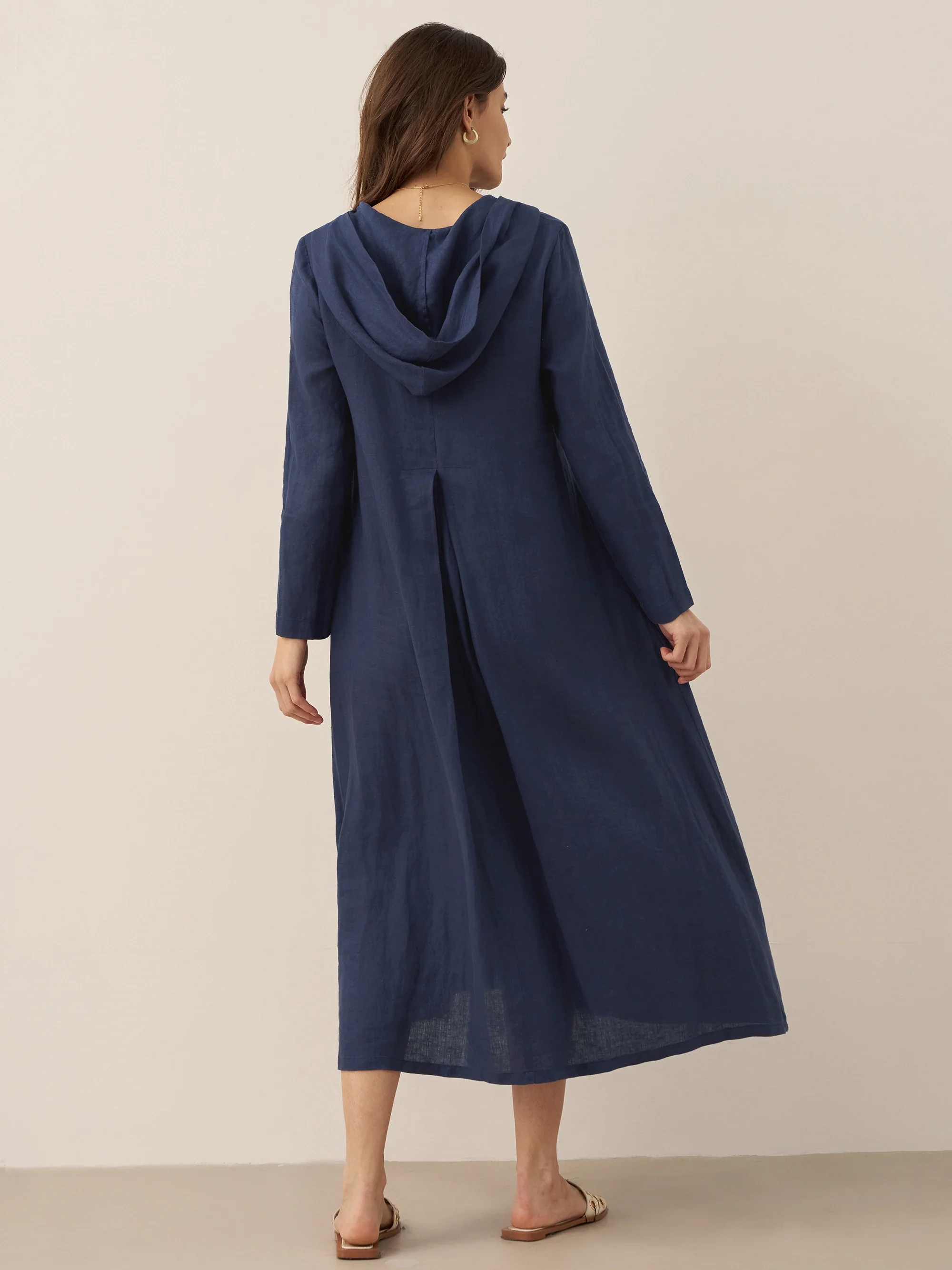 100% Linen Hooded Pullover Maxi Dress REBECCA - Image 13