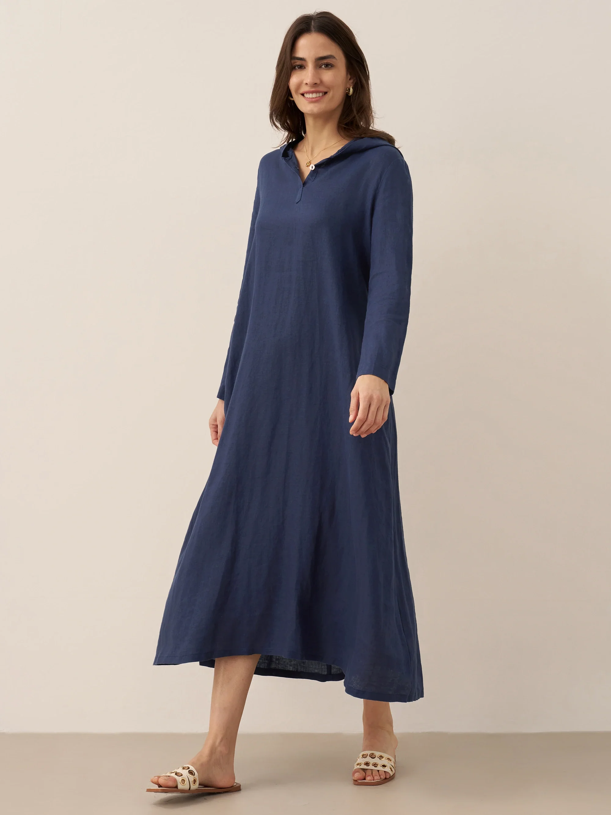 100% Linen Hooded Pullover Maxi Dress REBECCA - Image 14
