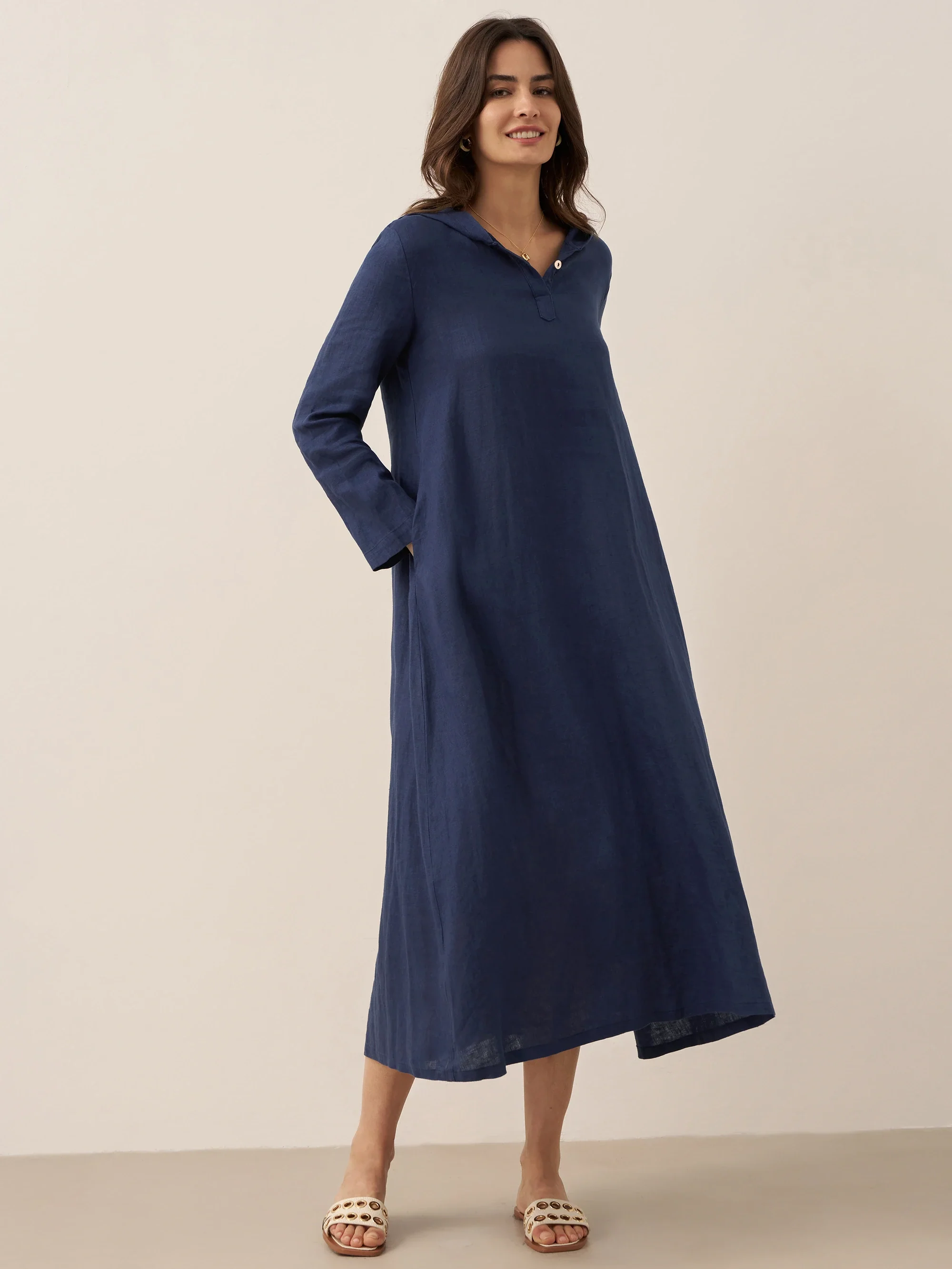 100% Linen Hooded Pullover Maxi Dress REBECCA - Image 15