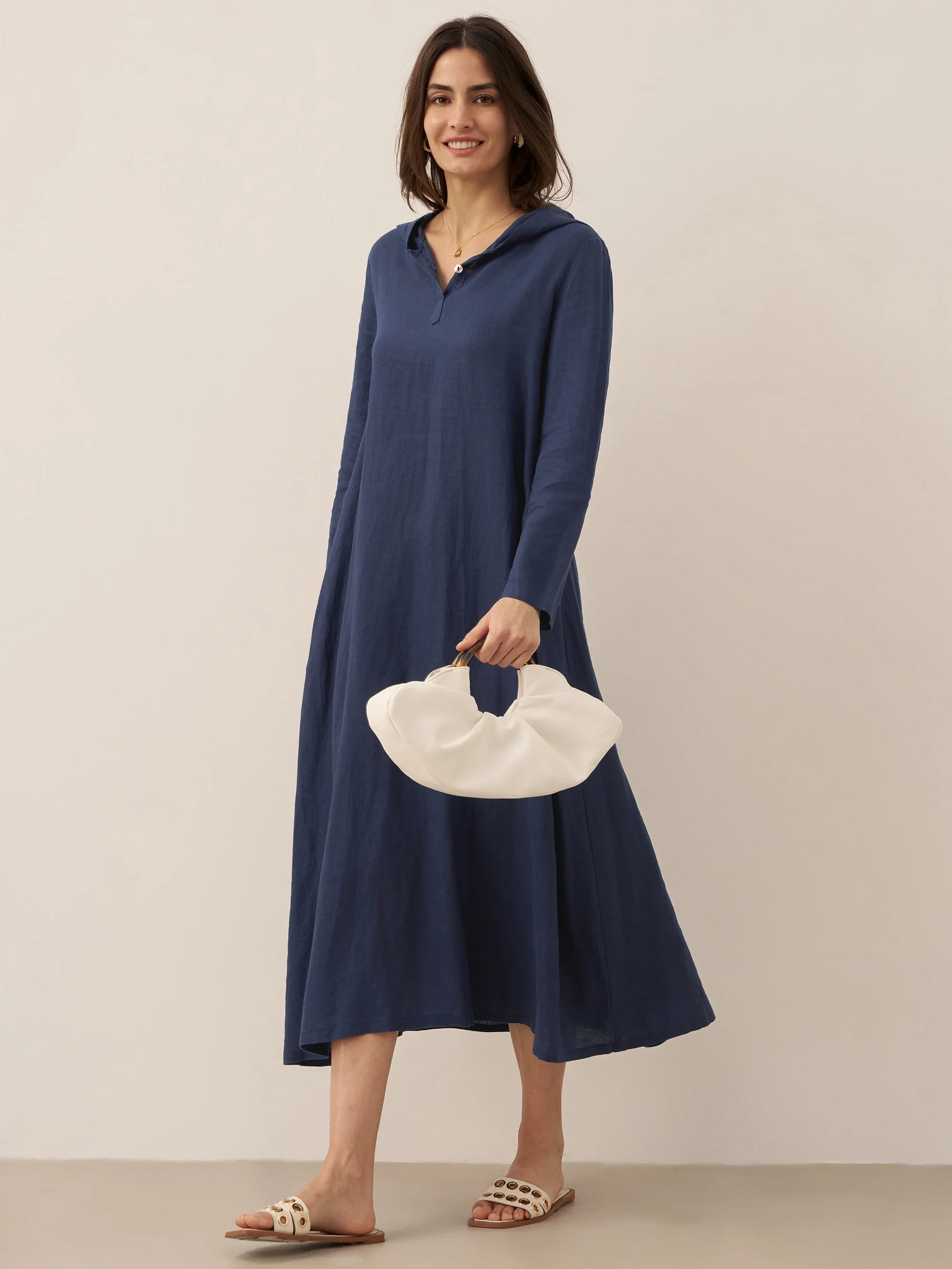 100% Linen Hooded Pullover Maxi Dress REBECCA - Image 16