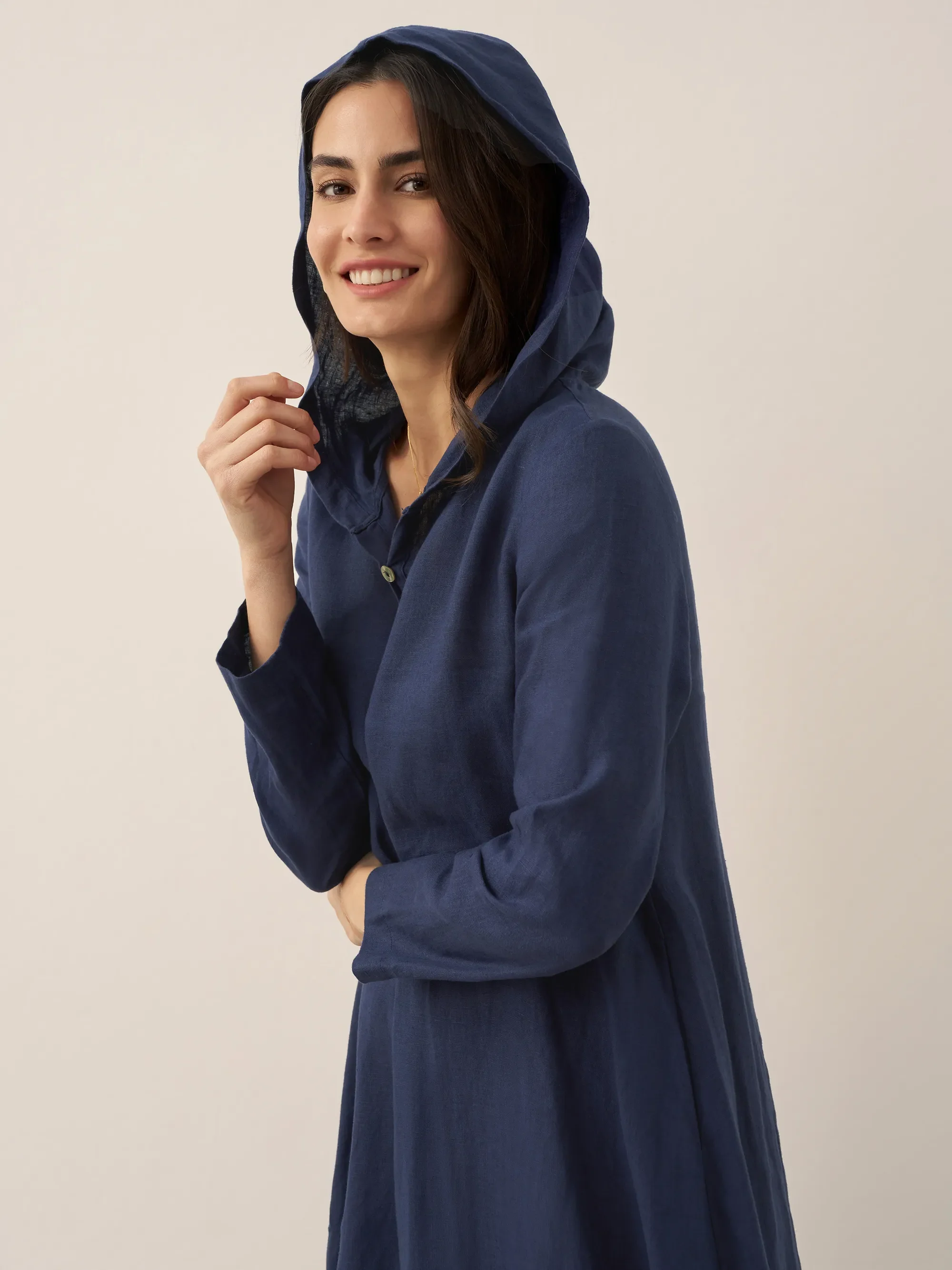100% Linen Hooded Pullover Maxi Dress REBECCA - Image 17