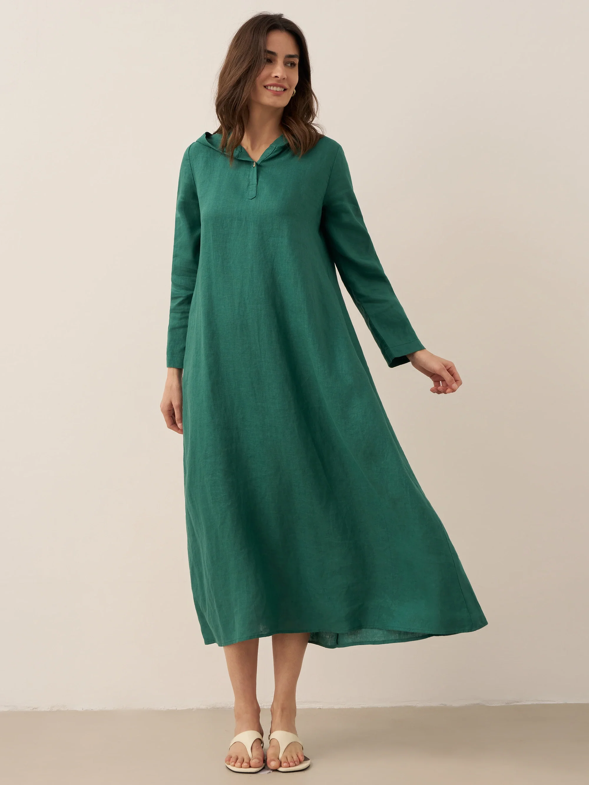100% Linen Hooded Pullover Maxi Dress REBECCA - Image 18