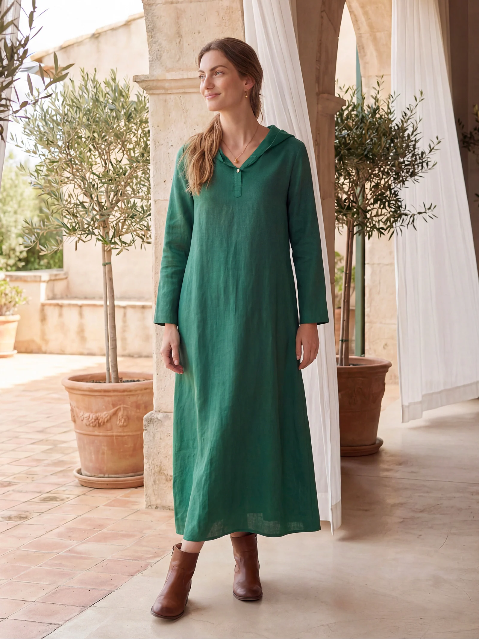 100% Linen Hooded Pullover Maxi Dress REBECCA - Image 19