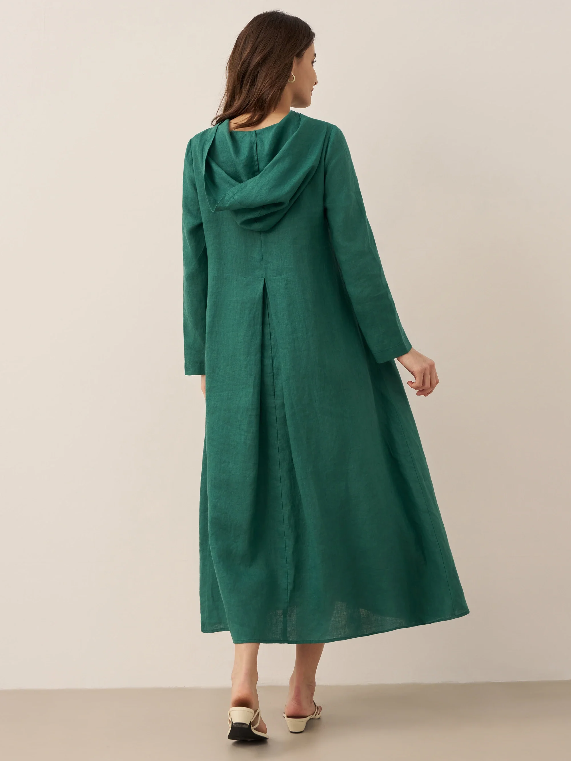 100% Linen Hooded Pullover Maxi Dress REBECCA - Image 21