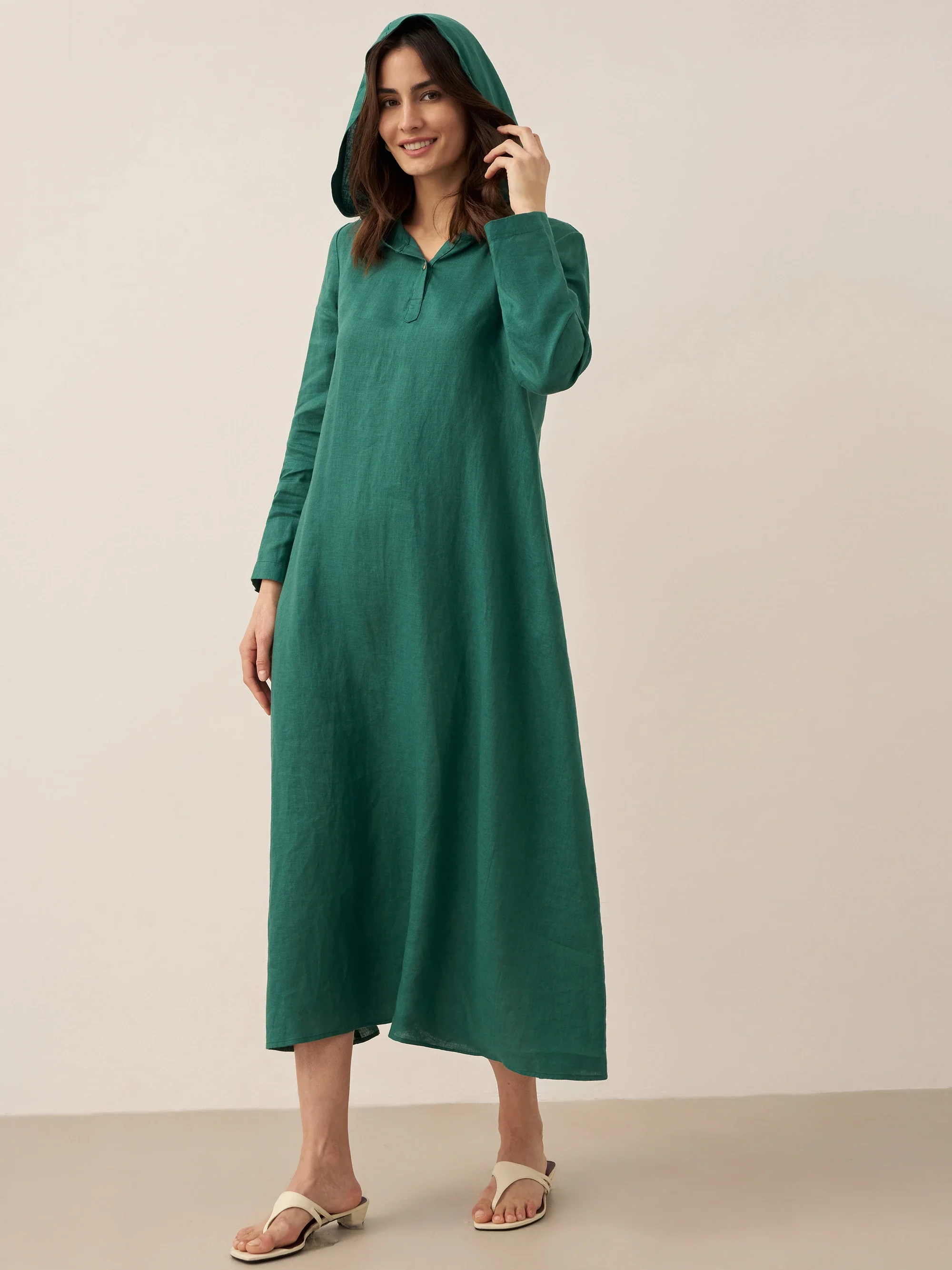 100% Linen Hooded Pullover Maxi Dress REBECCA - Image 22