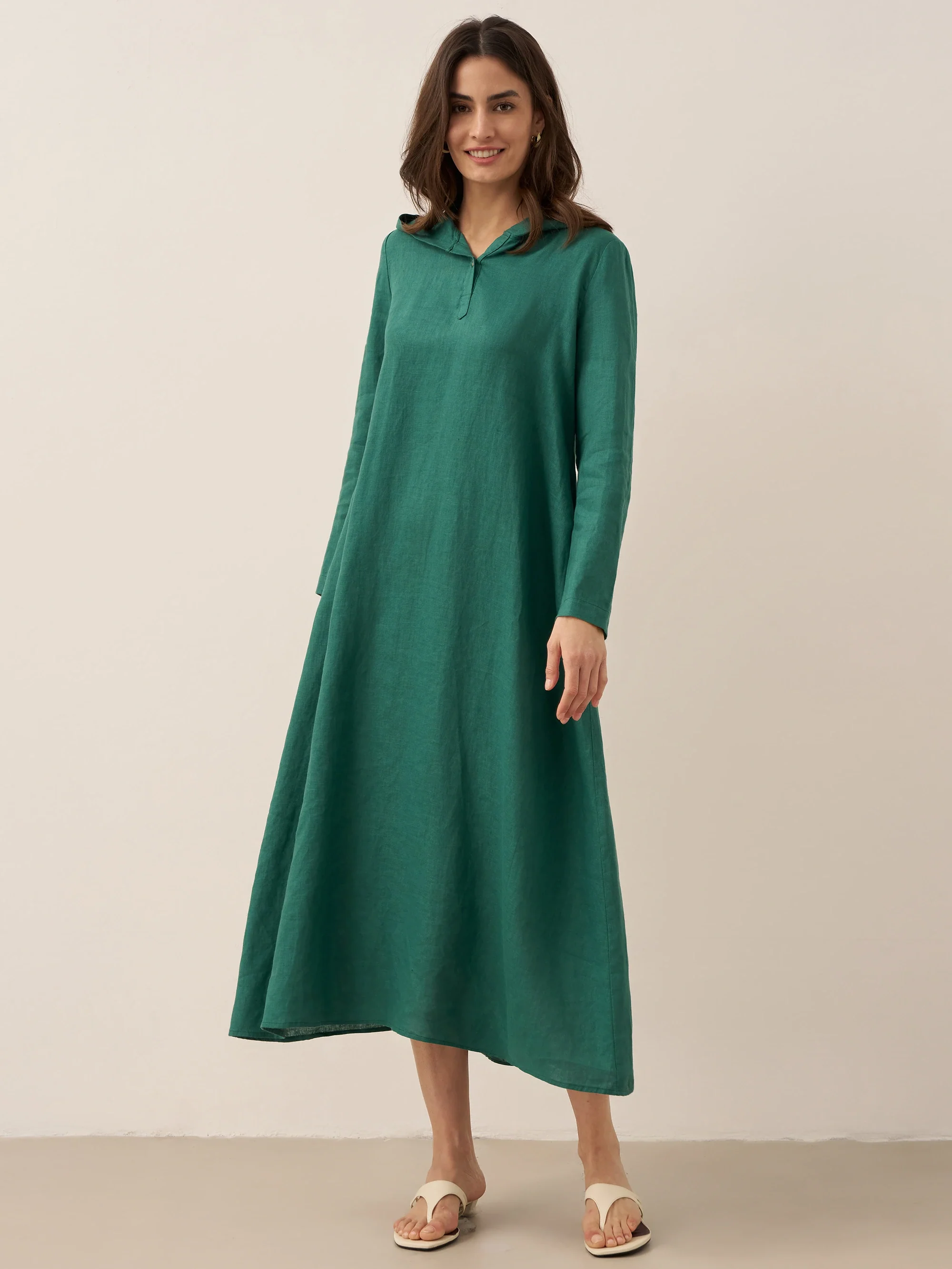 100% Linen Hooded Pullover Maxi Dress REBECCA - Image 23