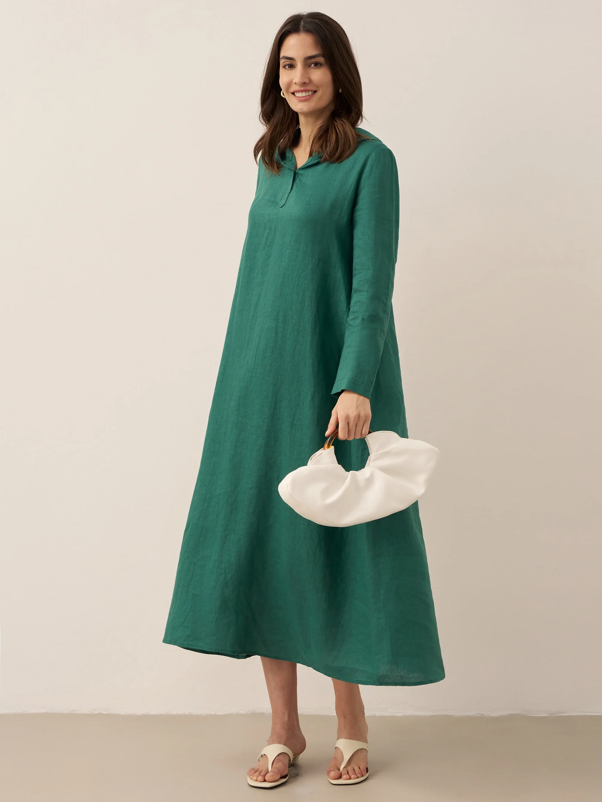 100% Linen Hooded Pullover Maxi Dress REBECCA - Image 24
