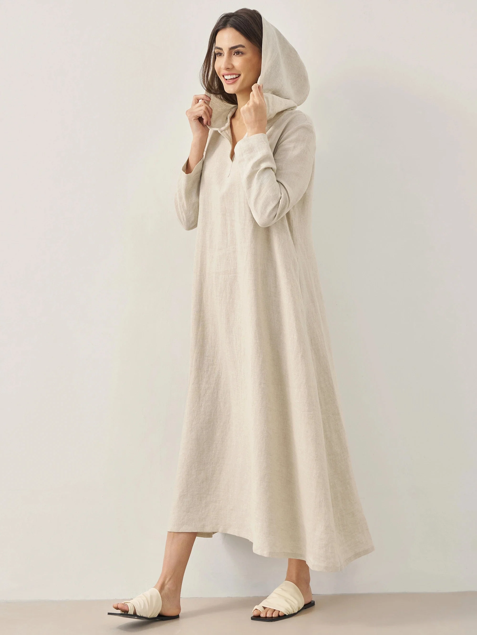 100% Linen Hooded Pullover Maxi Dress REBECCA - Image 5