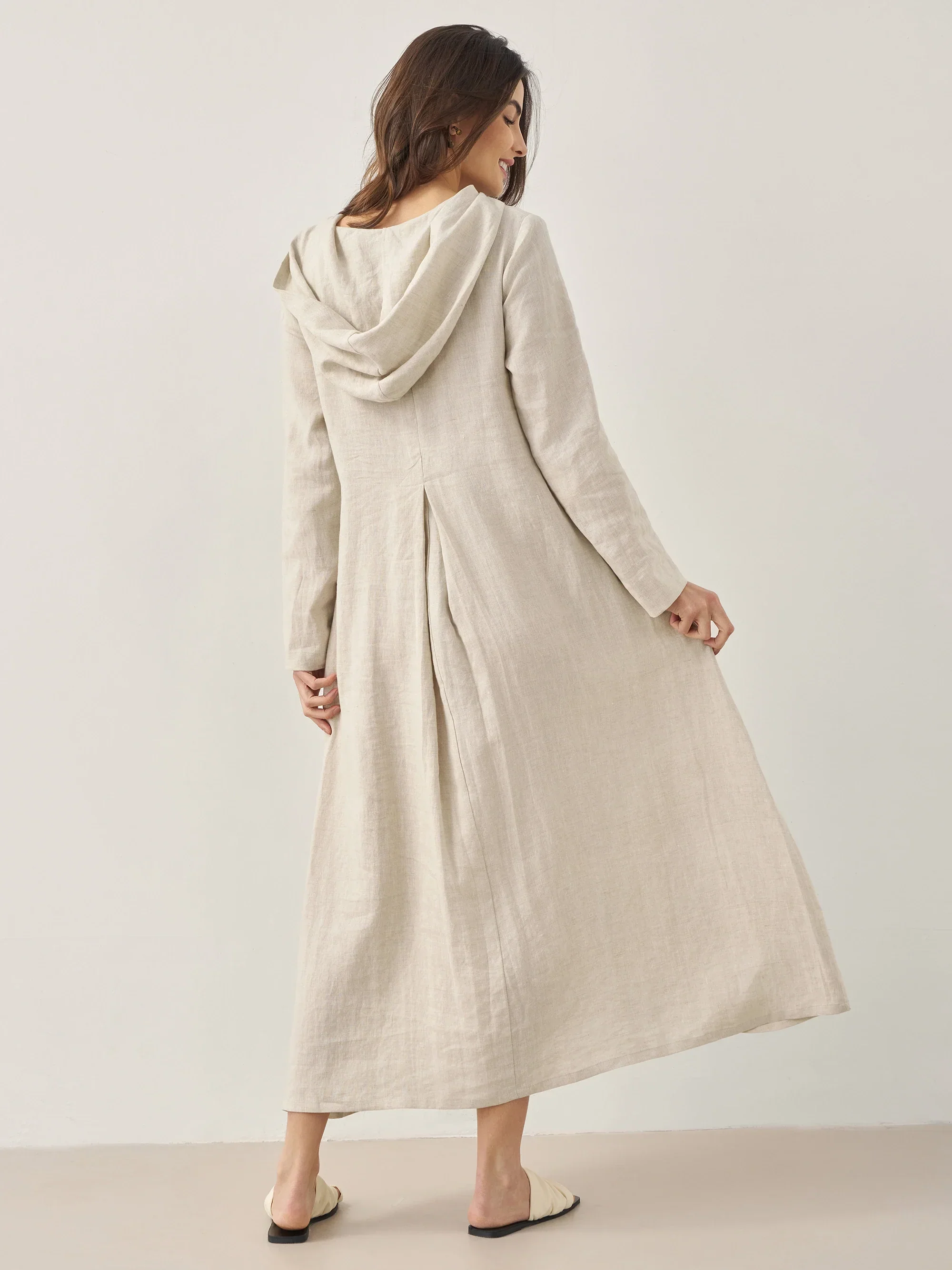 100% Linen Hooded Pullover Maxi Dress REBECCA - Image 6