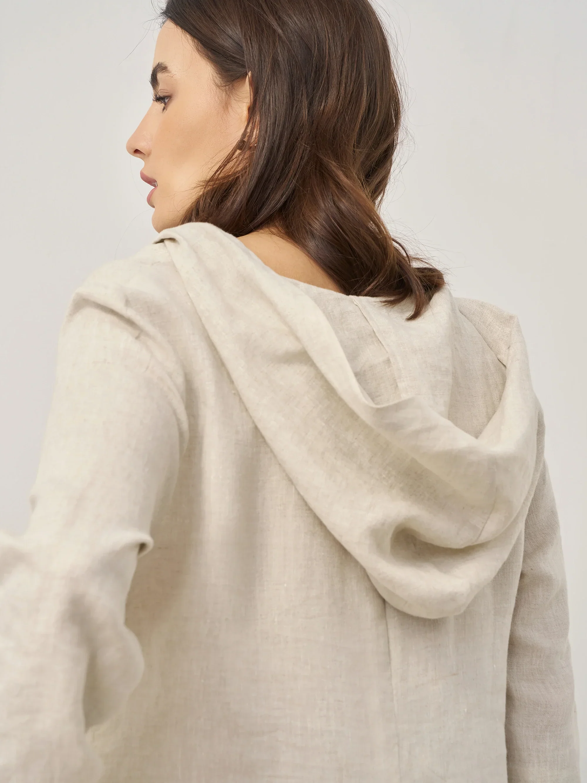 100% Linen Hooded Pullover Maxi Dress REBECCA - Image 9
