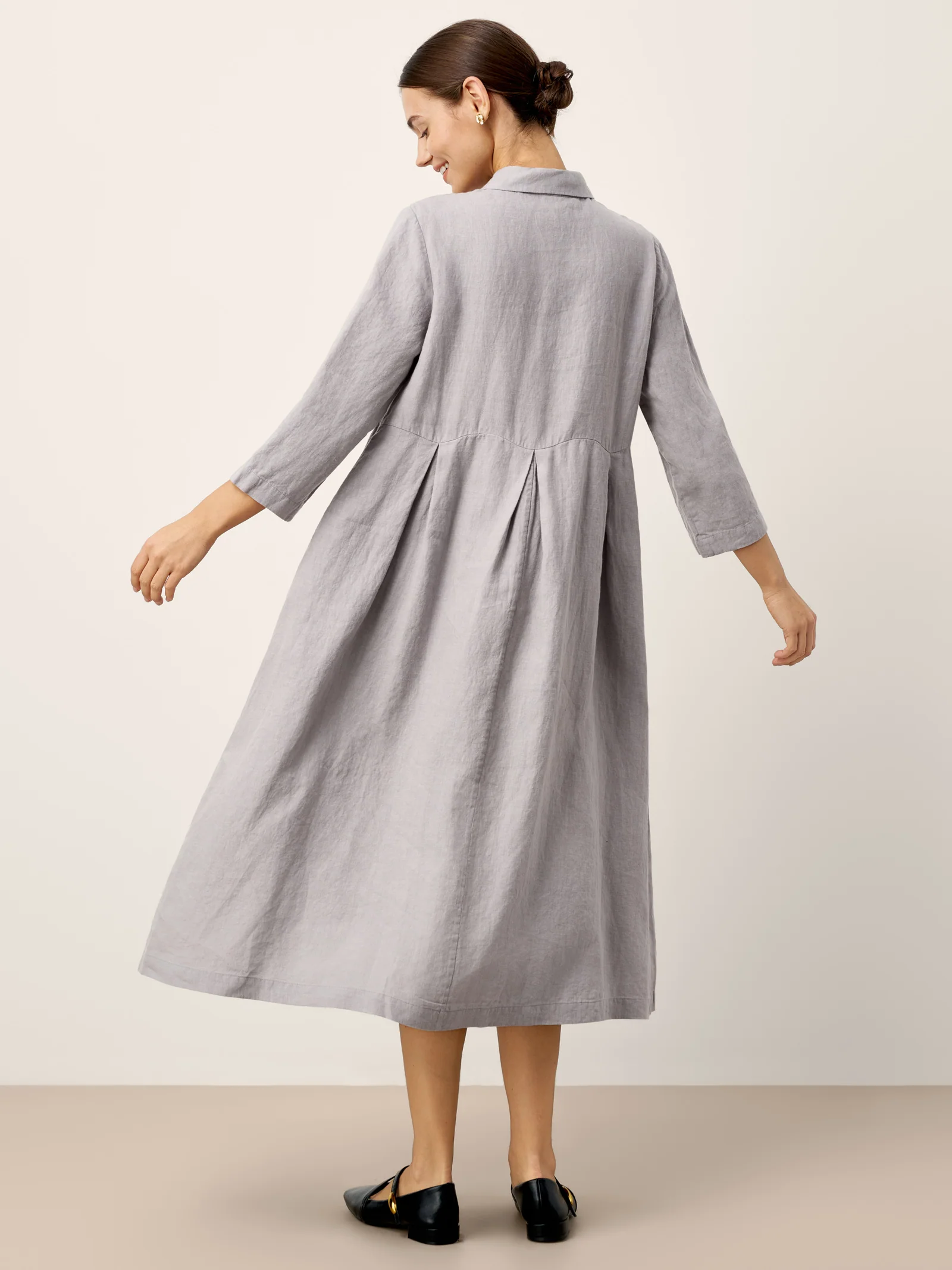 100% Linen Inverted Pleat Curved Seam Maxi Dress VALERIE - Image 4