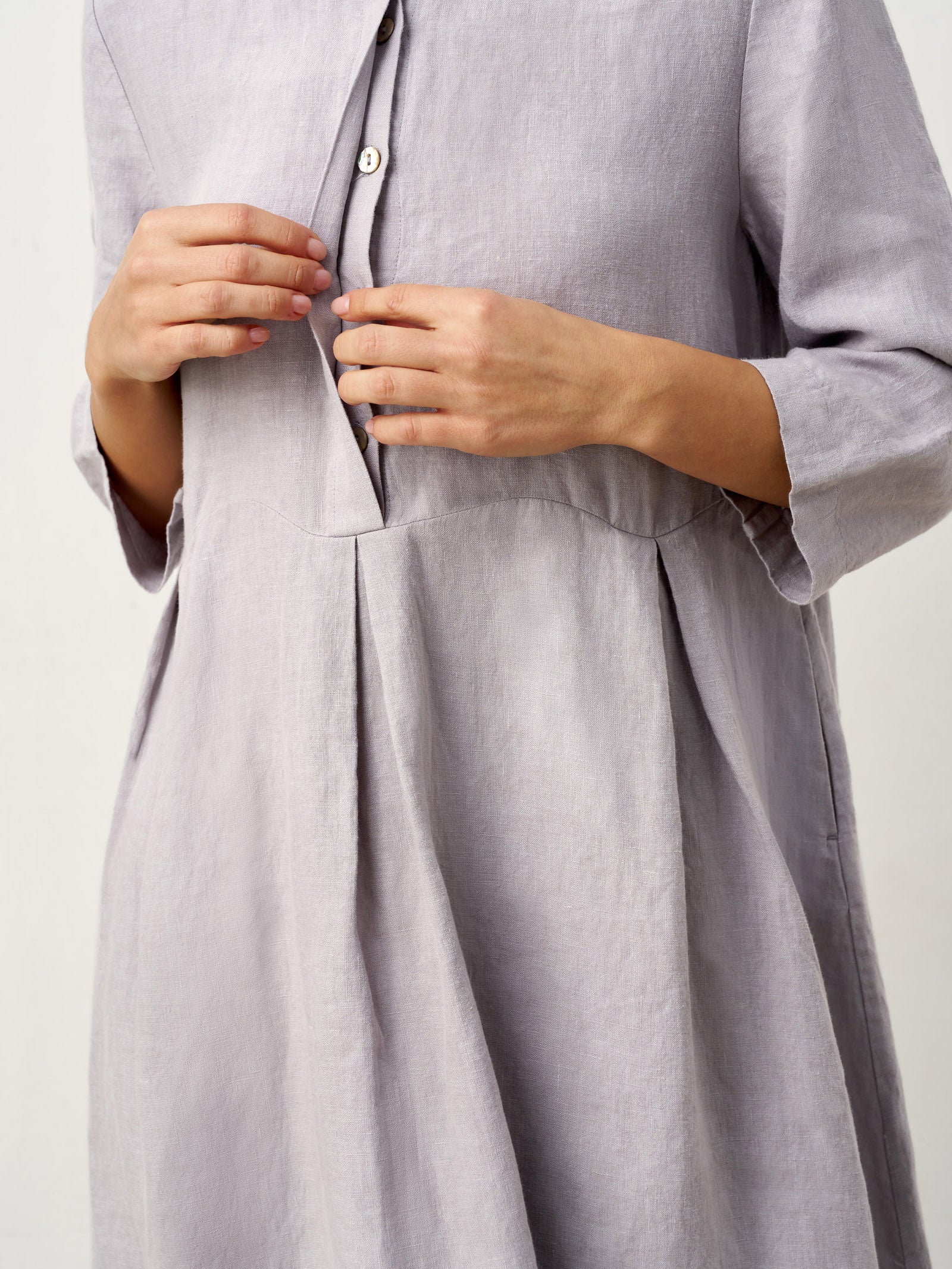 100% Linen Inverted Pleat Curved Seam Maxi Dress VALERIE - Image 7
