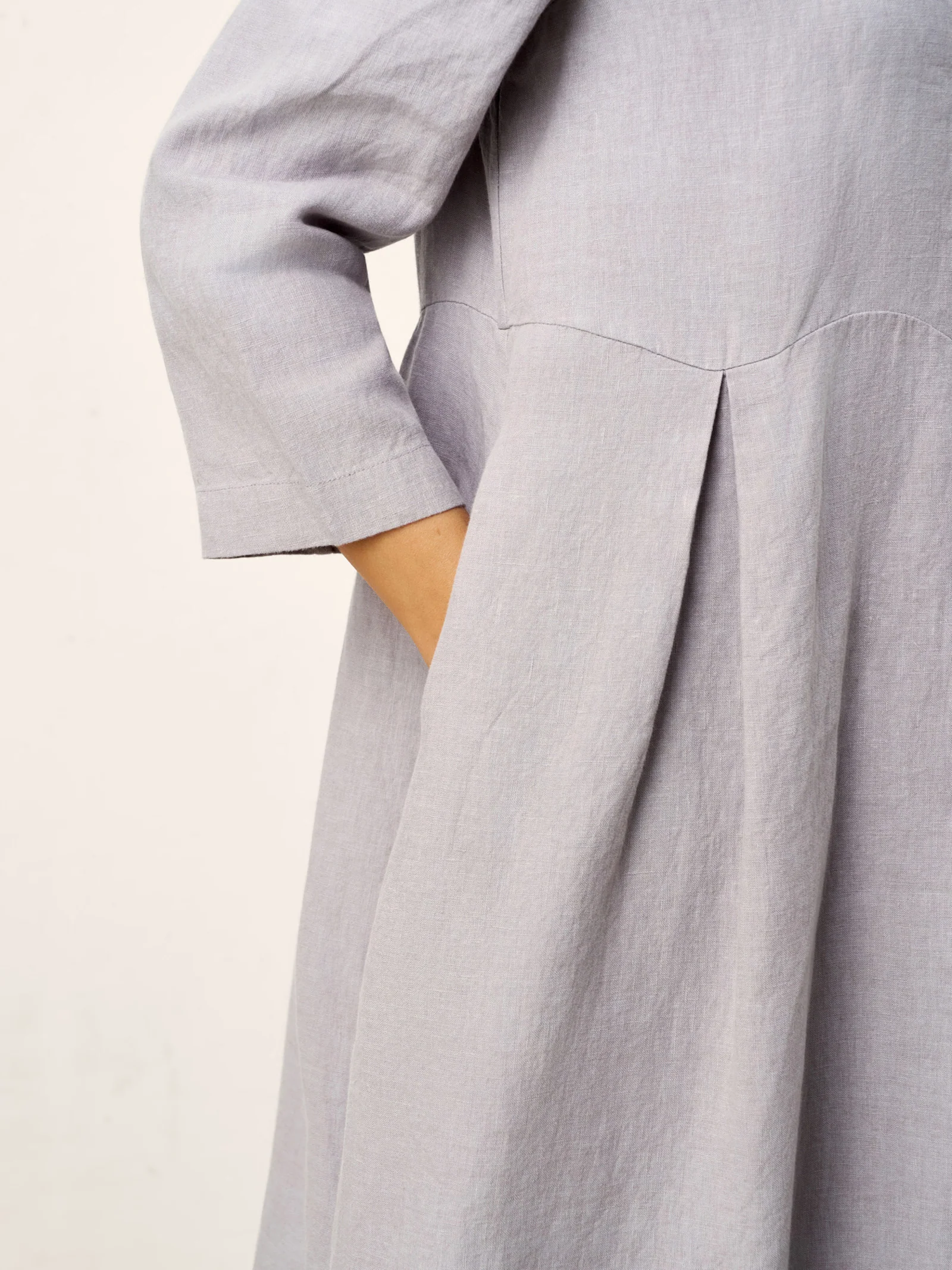 100% Linen Inverted Pleat Curved Seam Maxi Dress VALERIE - Image 8