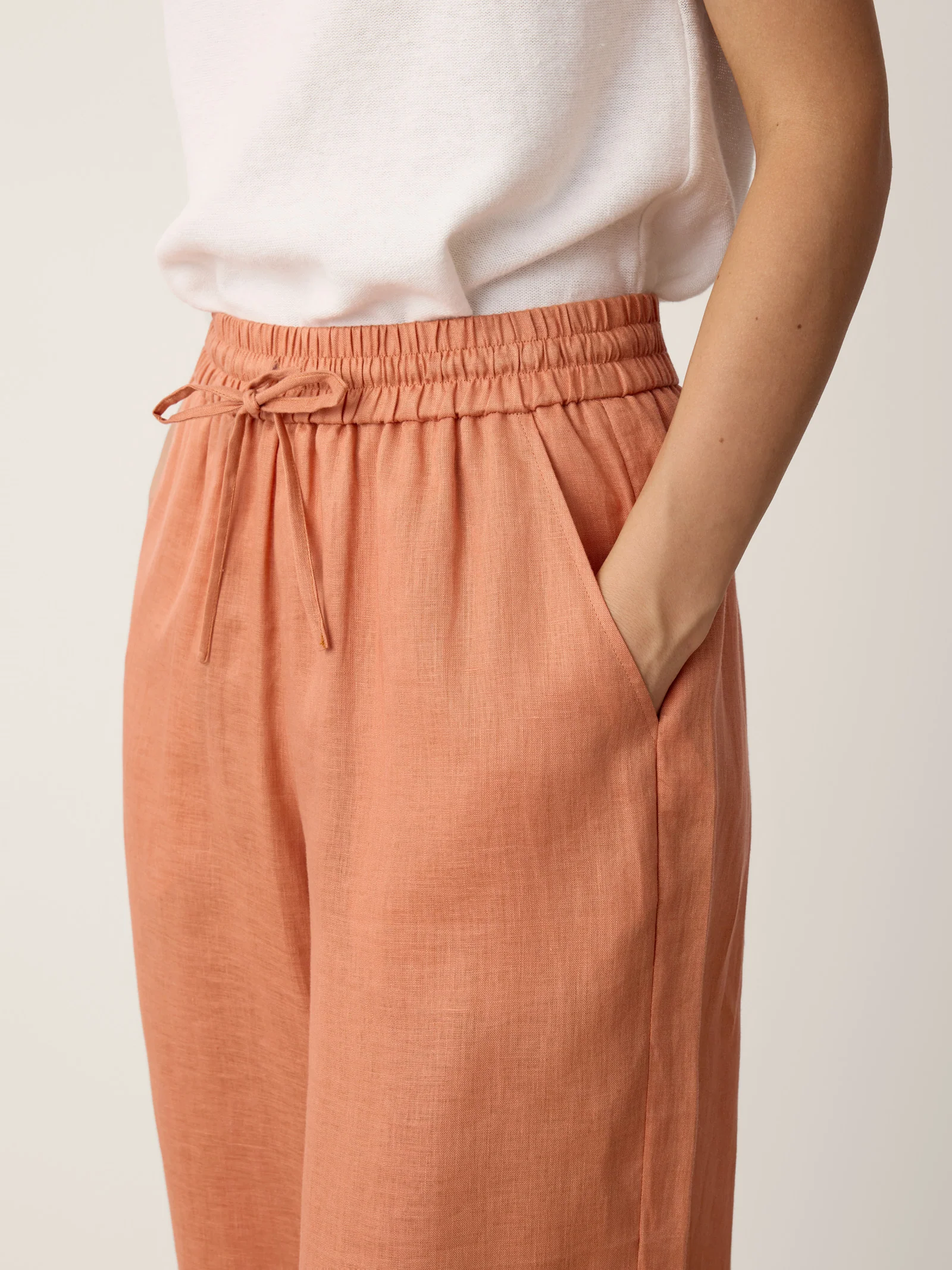 100% Linen Lace-Hem Wide-Leg Pants DARBY - Image 4